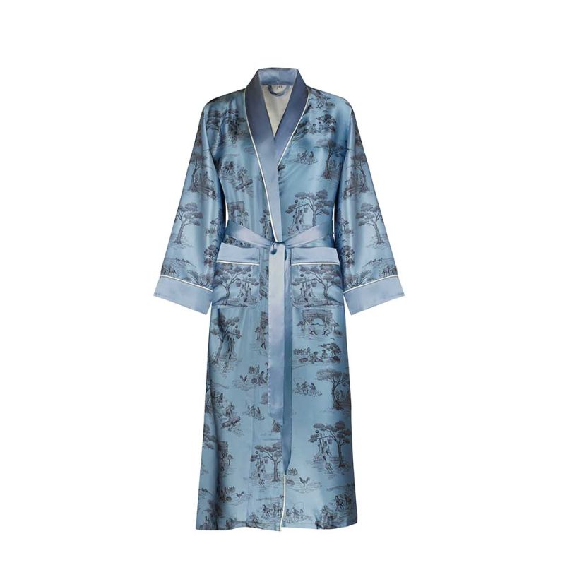 Harlem Toile Blue Silk Robe