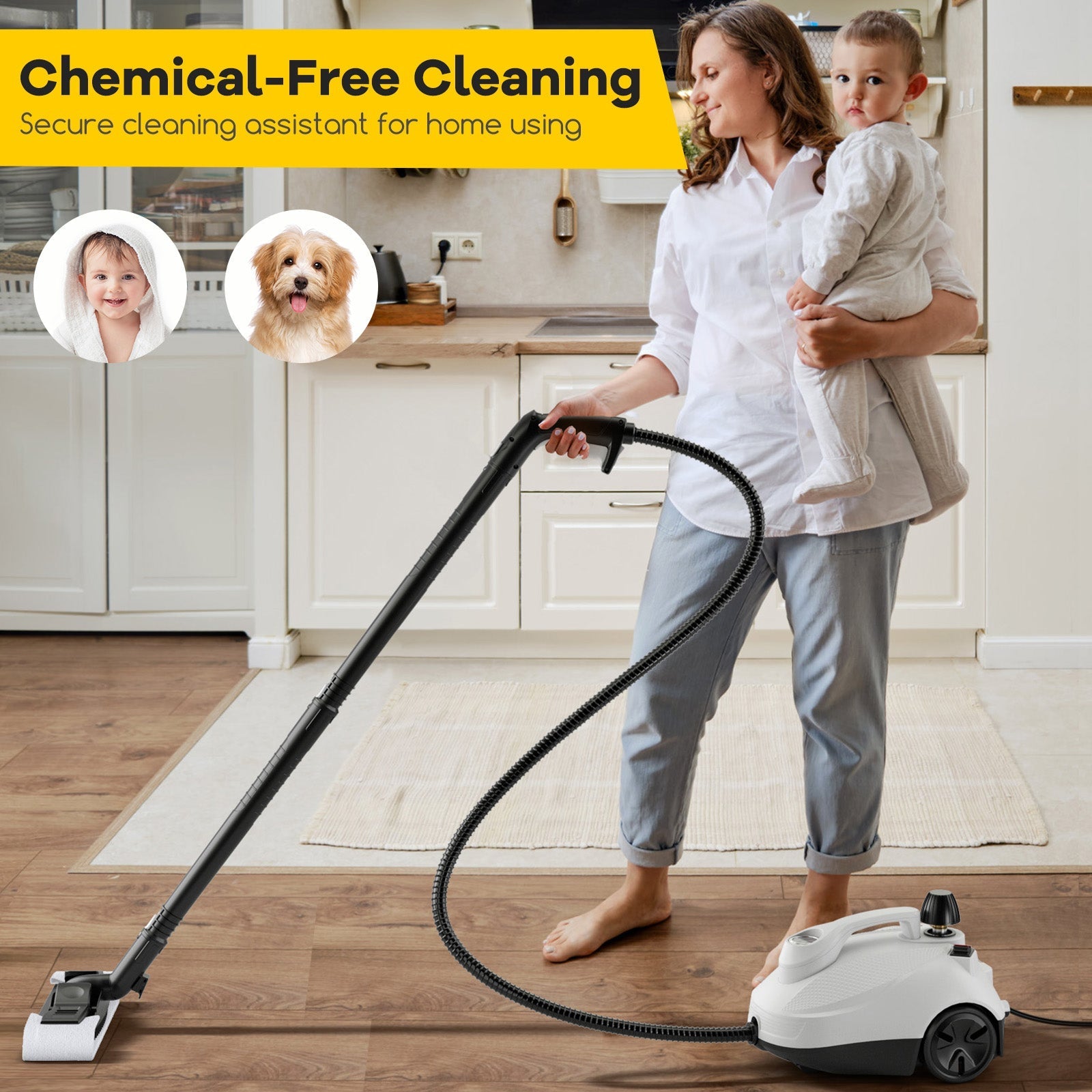 1.8L Steam Cleaner 2000W with 15 Piece Accessory Set-White