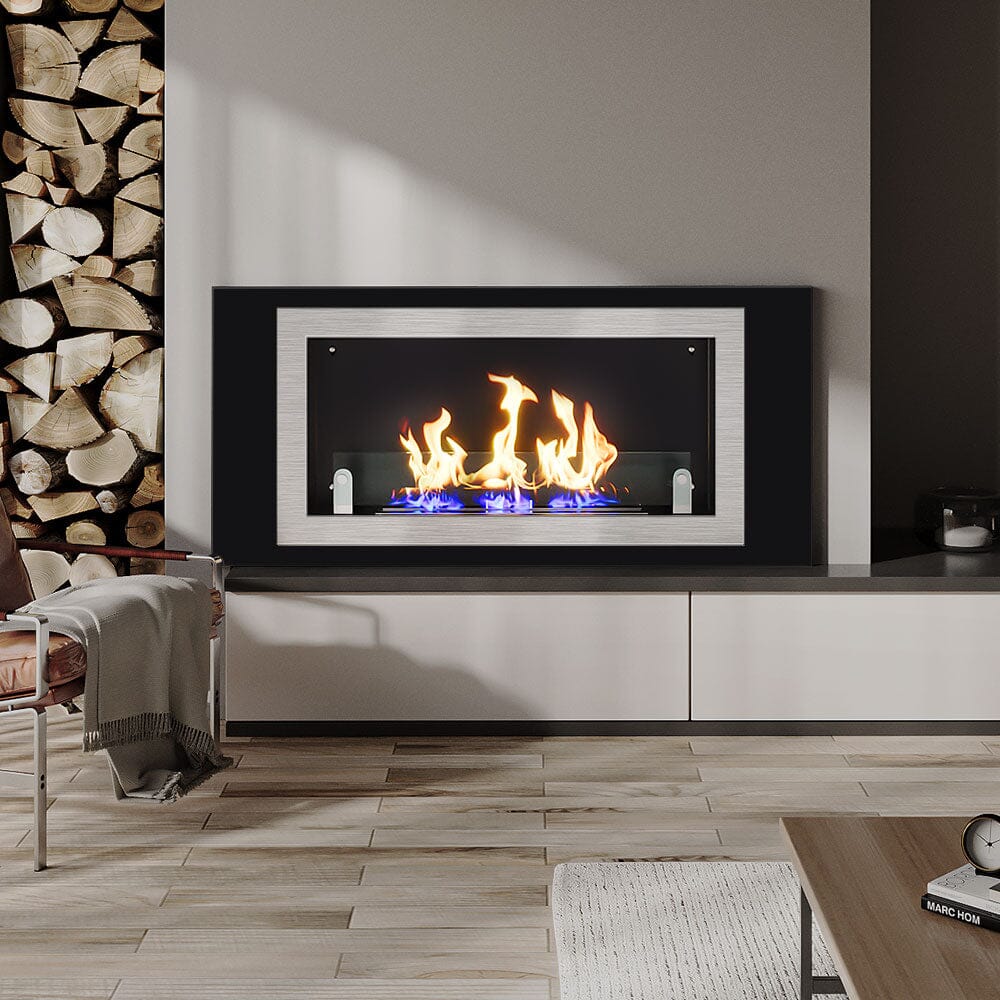 45 inch Silver Wall Mount Fireplaces Steel Stainless Indoors Bio-Ethanol Fireplaces