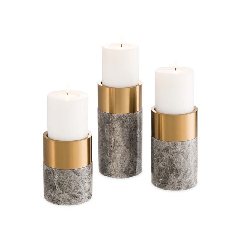 Sierra Candle Holders – Grey Marble – Brass