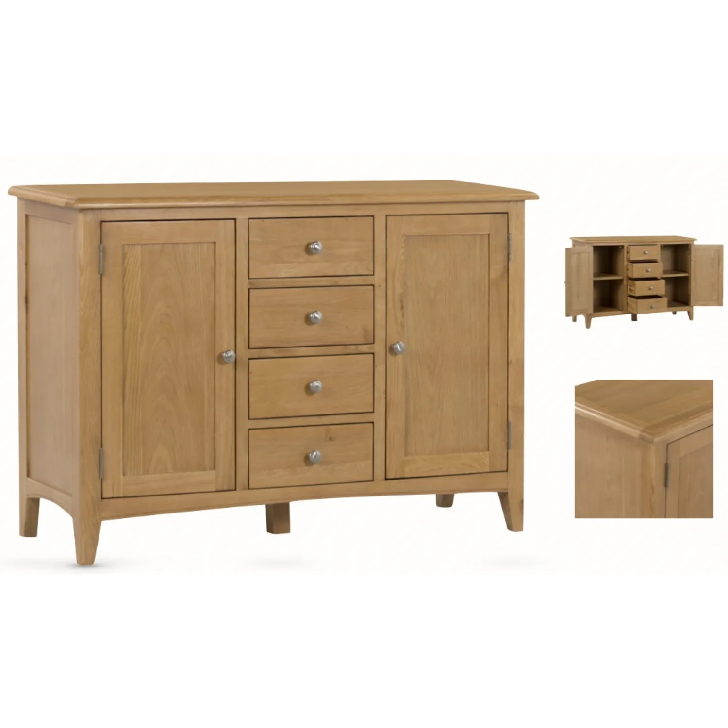 Light Solid Oak 2 Door, 4 Drawer Sideboard