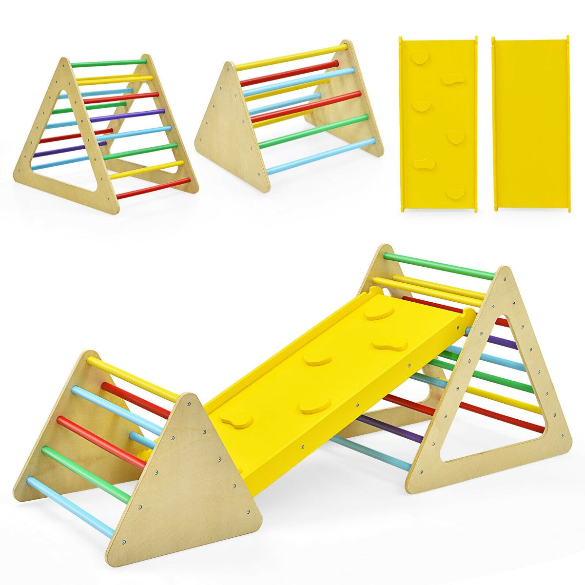 3 in 1 Climbing Toy Set with 2 Triangle Ladders and Double-Sided Ramp-Colourful