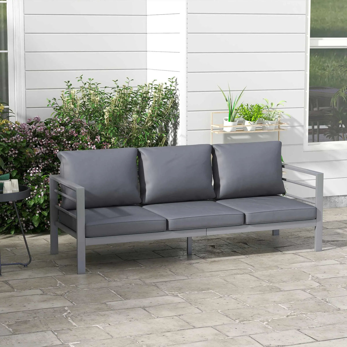 3-Seater Aluminium Cushioned Garden Bench – Grey – Outsunny