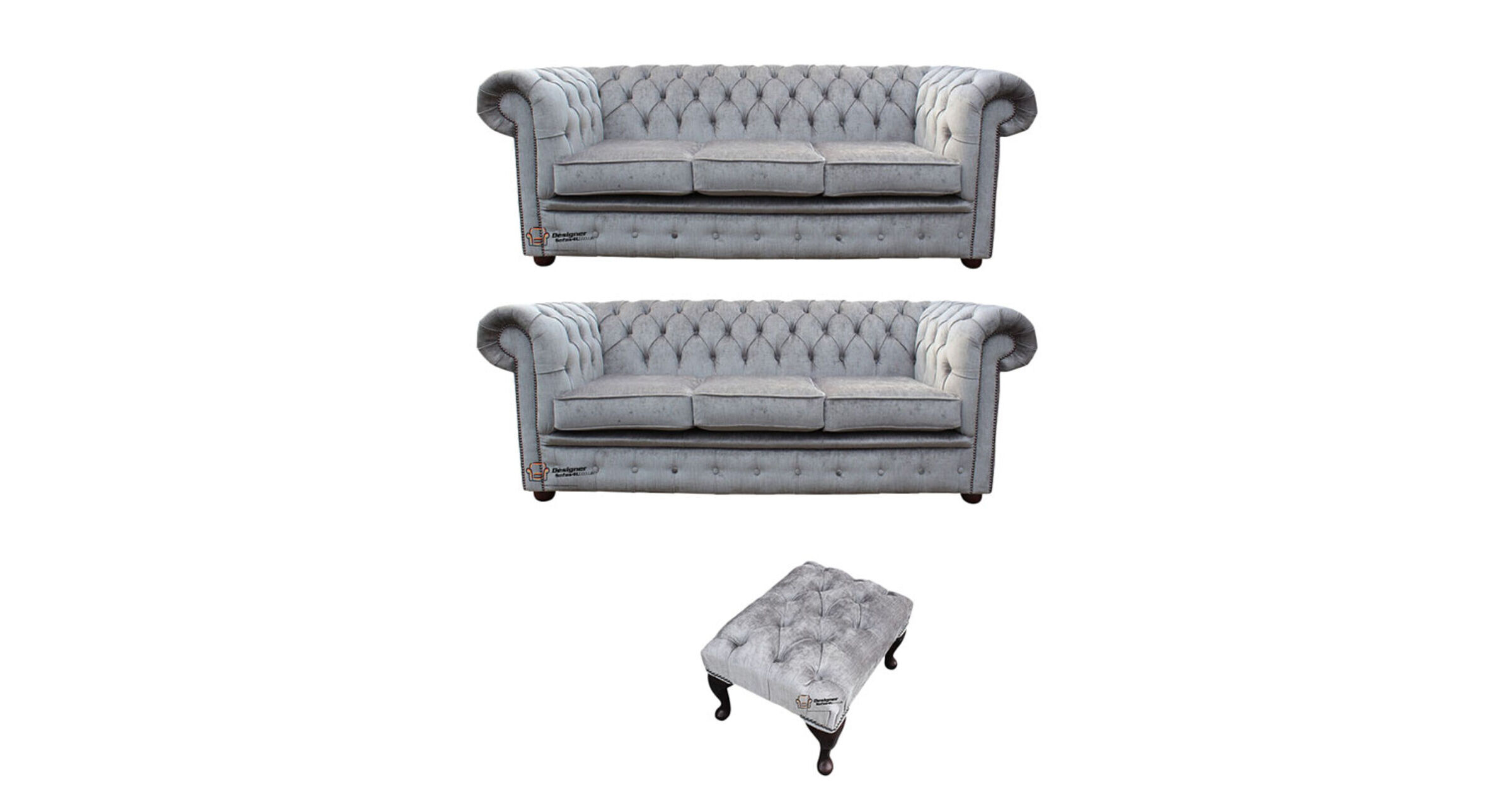 Chesterfield 3 Seater + 3 Seater Settee + Footstool Perla Illusions Velvet Sofa Suite Offer