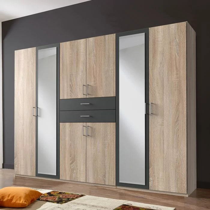 Dakar 6 Door Mirrored Wardrobe – Oak And Graphite