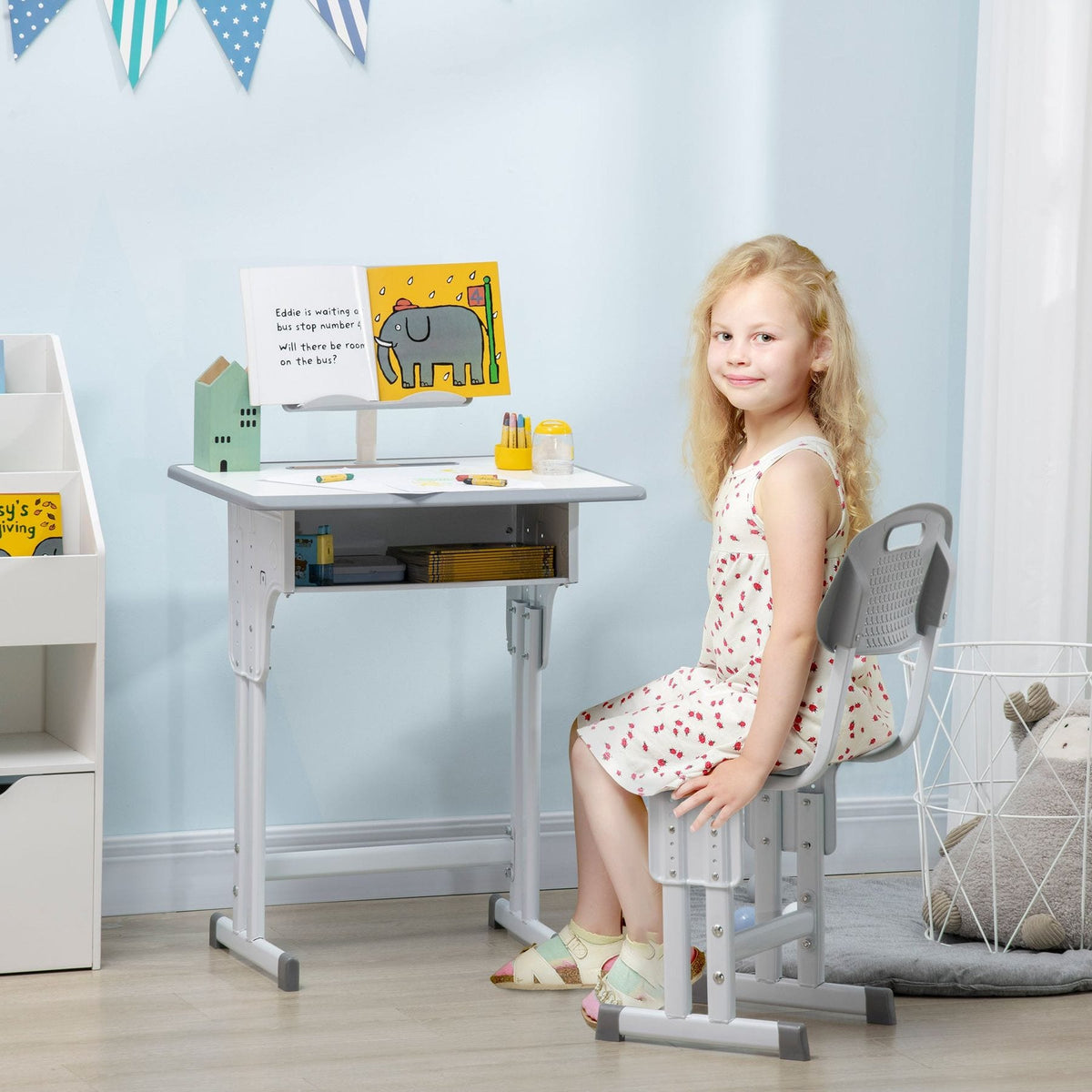 Graphite Grey Scholar’s Adjustable Desk and Chair Set for Kids