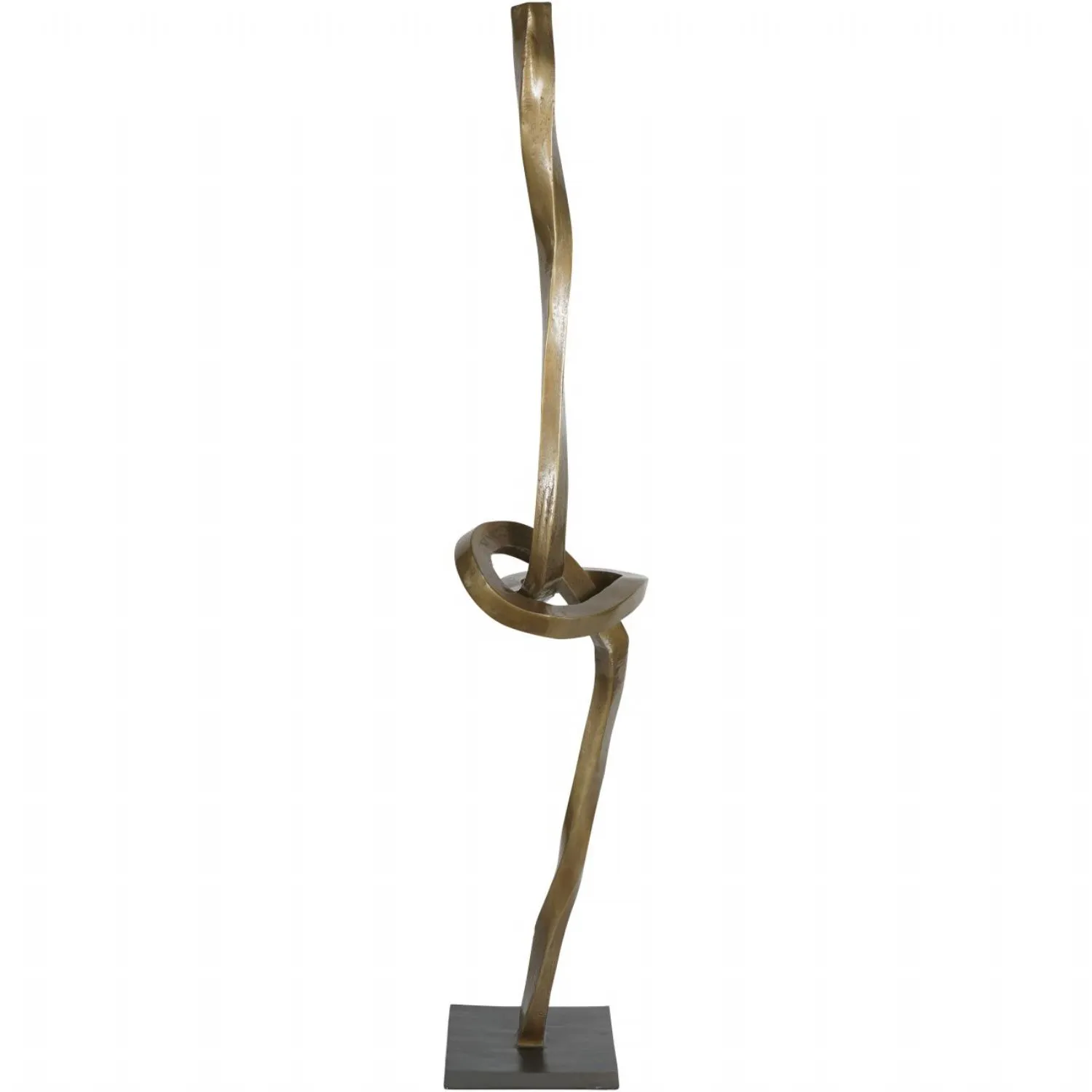 Textured Brass Metal Abstract Sculpture with Black Base