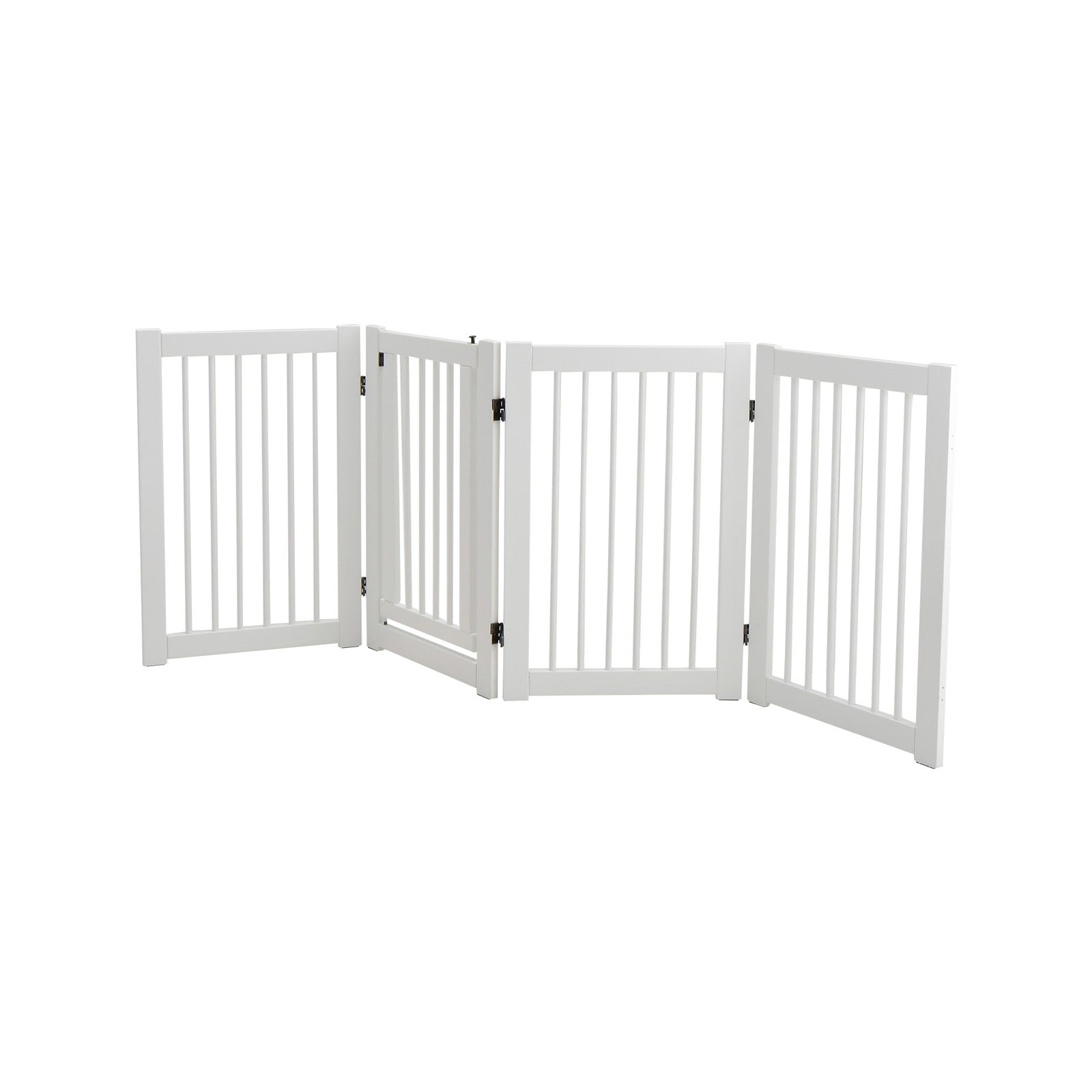 4 Panels Wooden Dog Gate with Door Walk Through-White