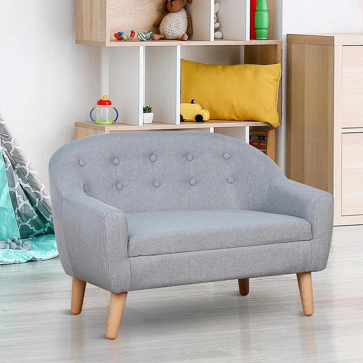 Cosy Duo Grey Kids’ Lounge Sofa with Wooden Frame