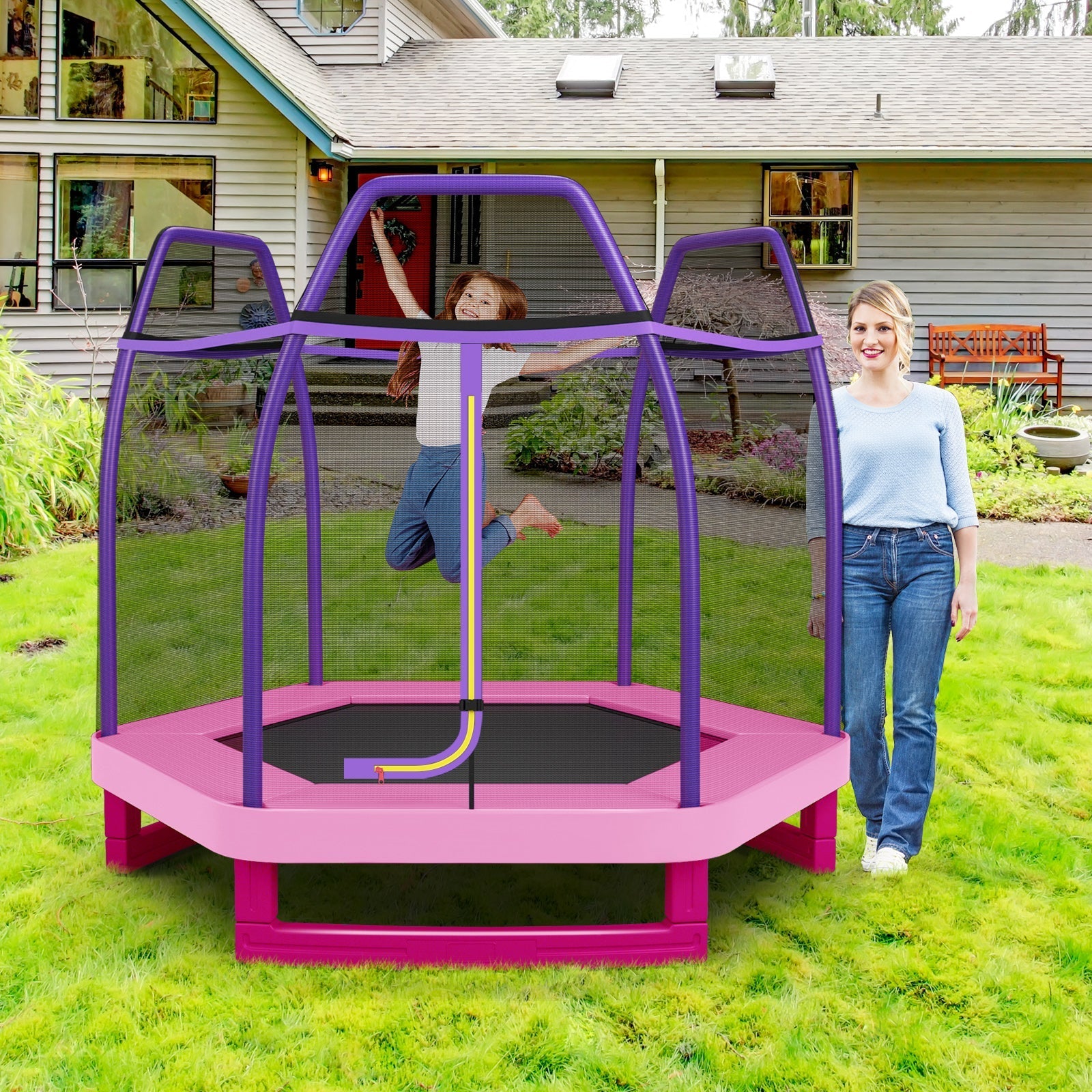 7 Feet Toddler Trampoline with Safety Enclosure Net-Pink