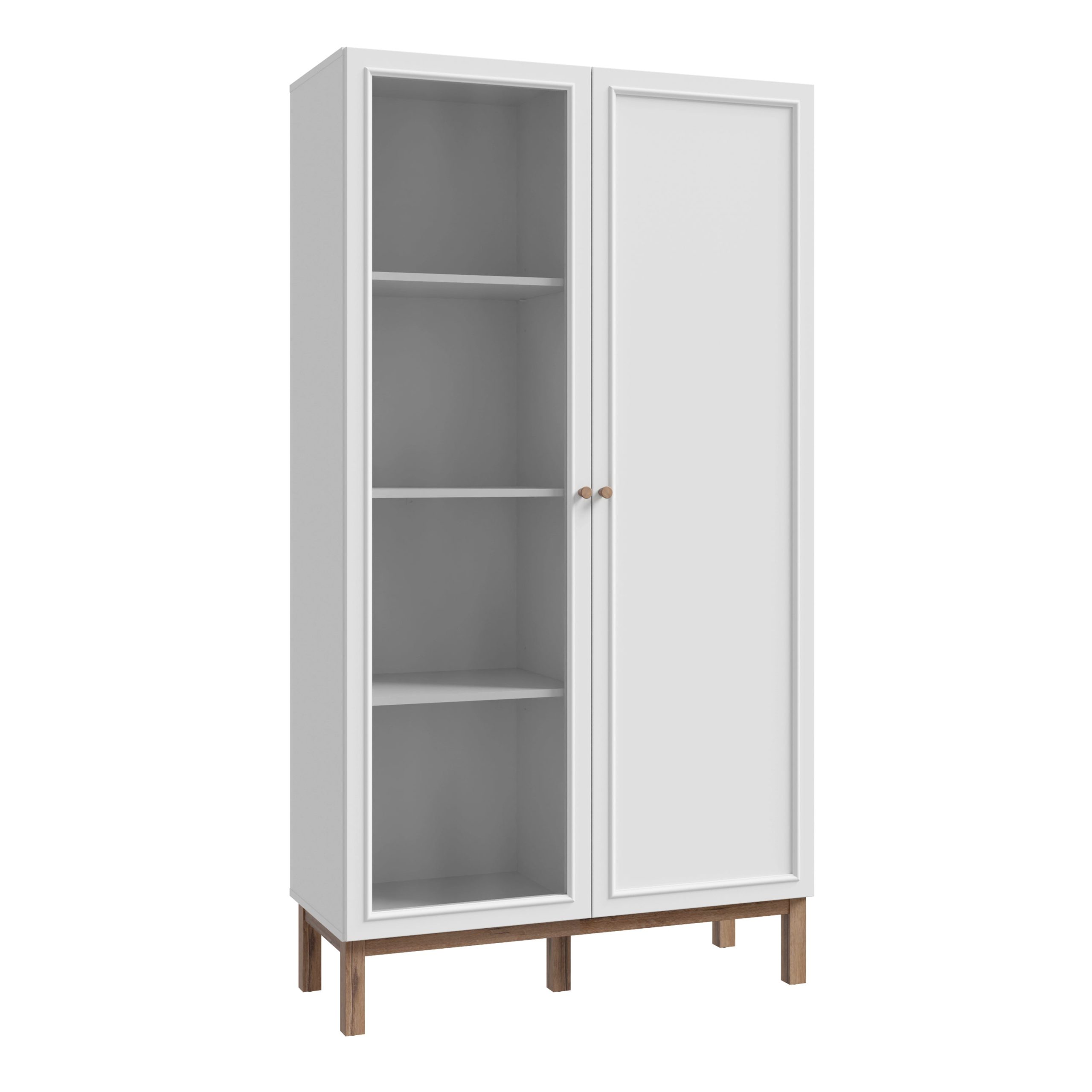 Wensley Display Cabinet with 1 Door and  1 Glass Door in Light Grey and Oak