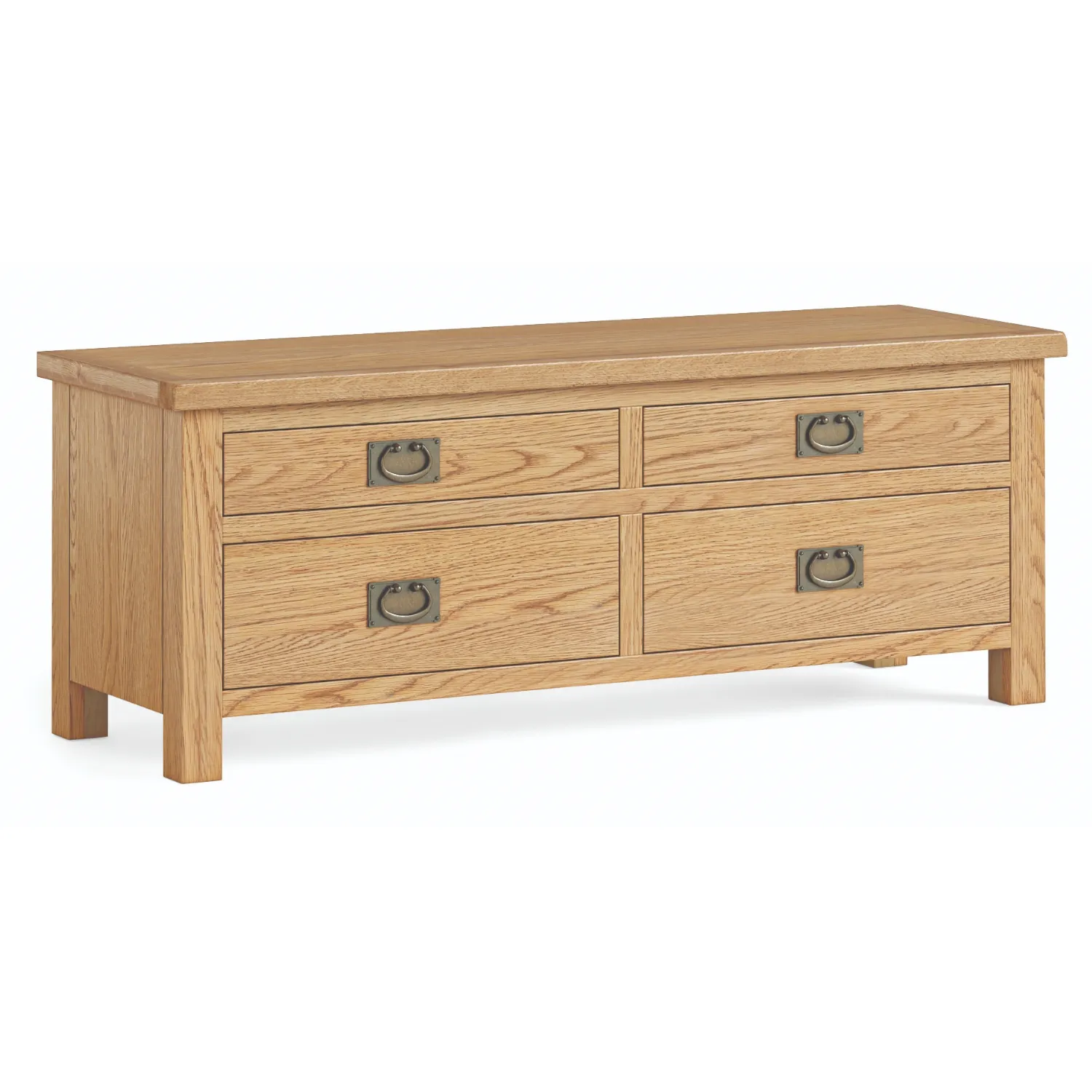 Solid Oak 4 Drawer Low Chest of Drawers