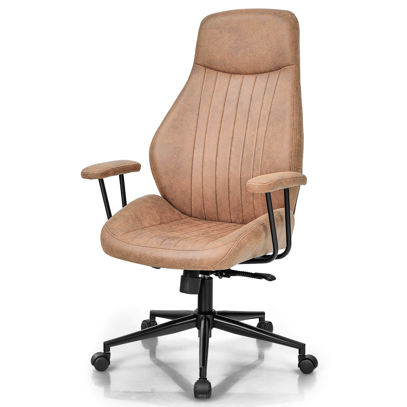 Adjustable Suede Fabric Ergonomic Office Chair with Reclining Backrest-Brown