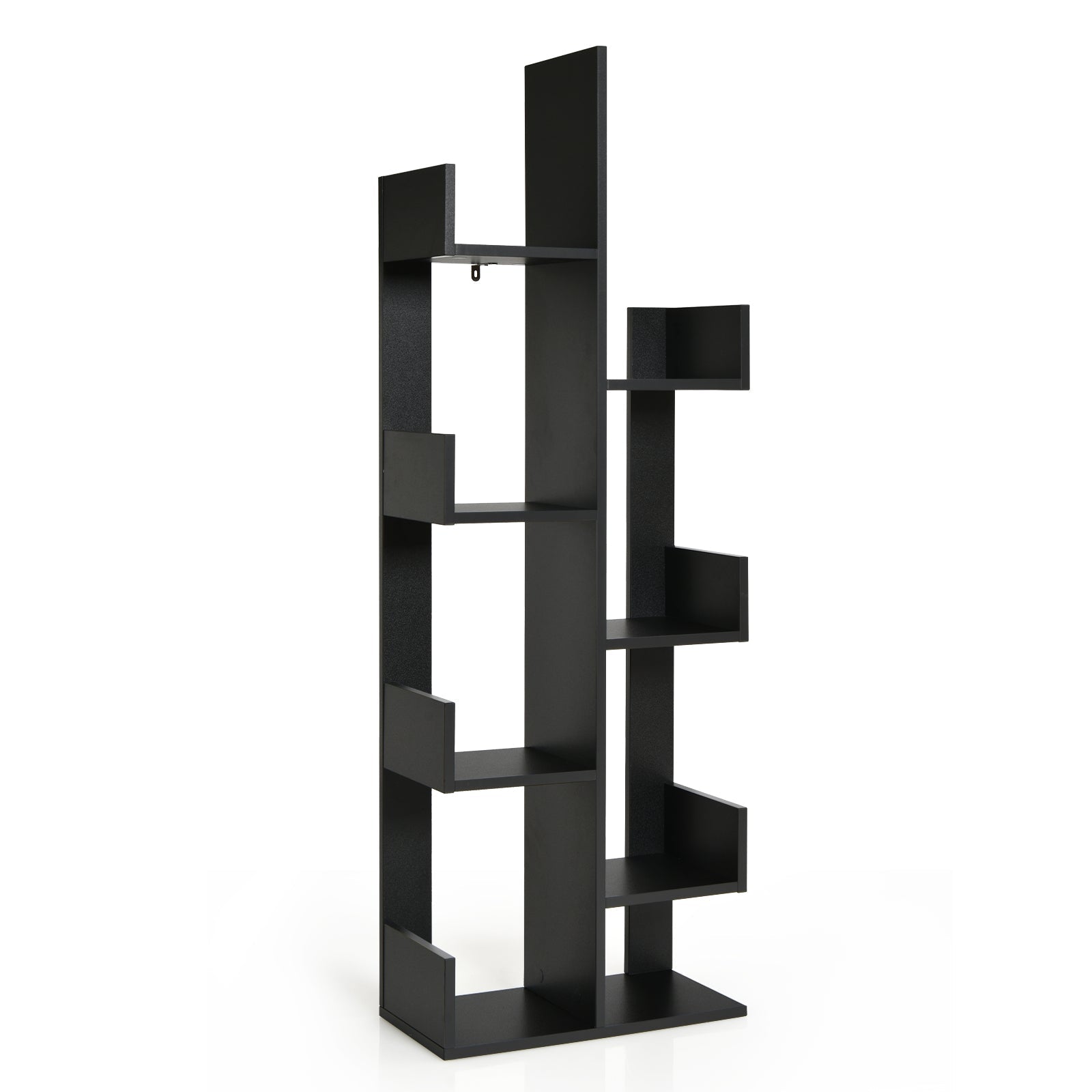 Tree-Shaped Bookshelf with 8 Storage Shelves-Black