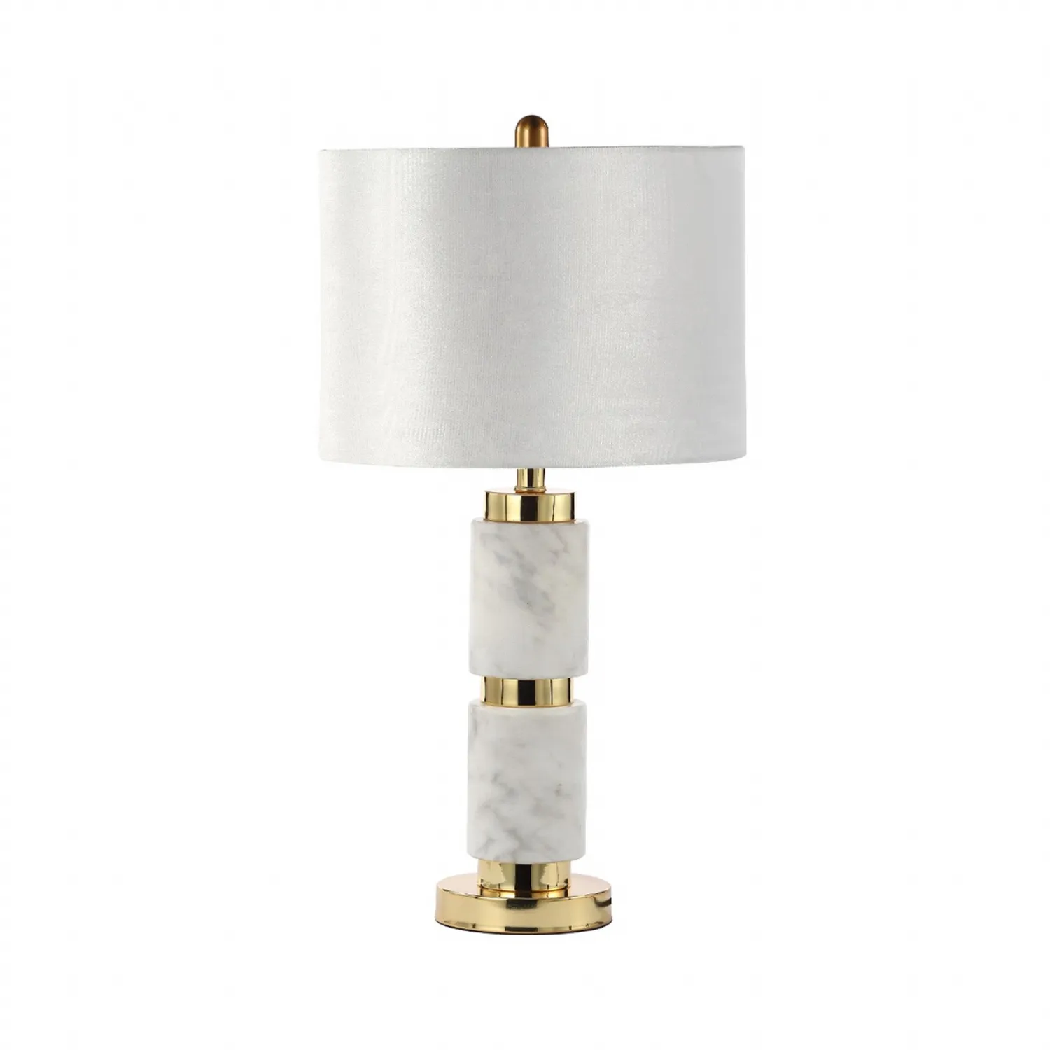 70cm White Marble Table Lamp With Cream Velvet Shade