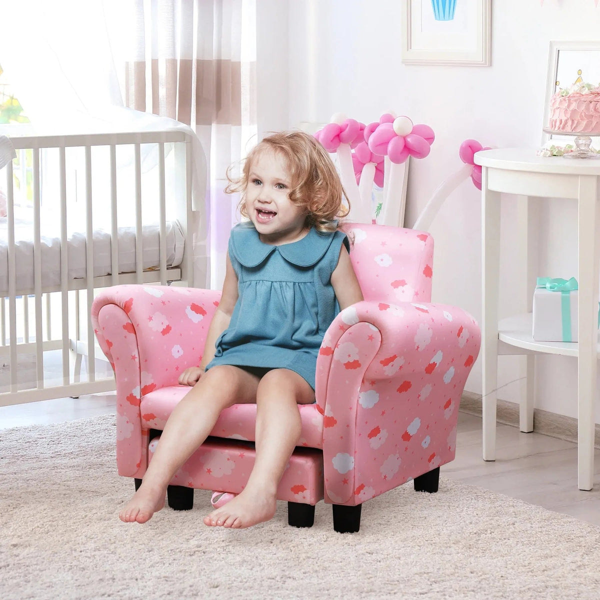 Pink Cloud Sky Cosy Kids Armchair with Footrest