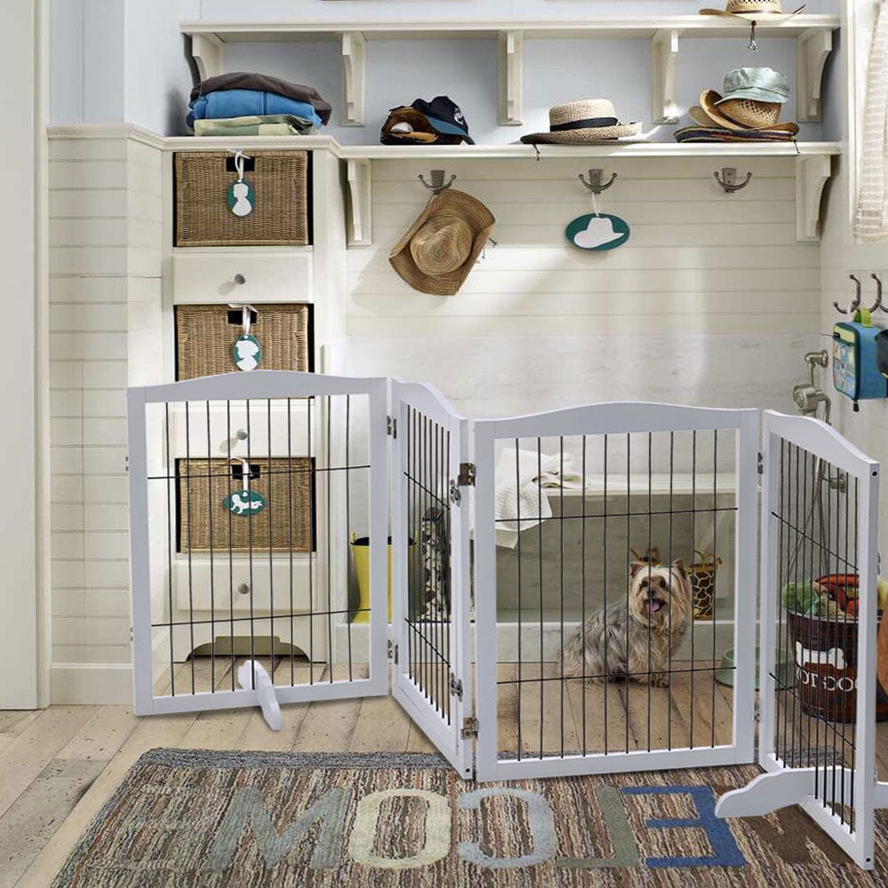 80cm Height Freestanding Wooden Pet Playpen 4-Panel