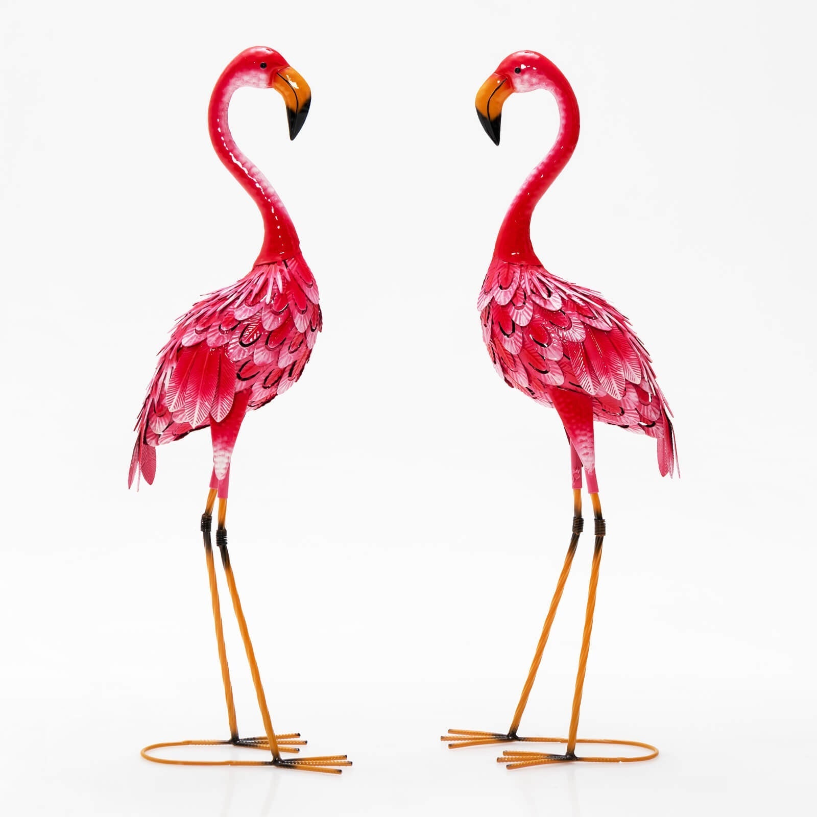 2 Pieces Flamingo Garden Statue Set with Metal Frame for Backyard