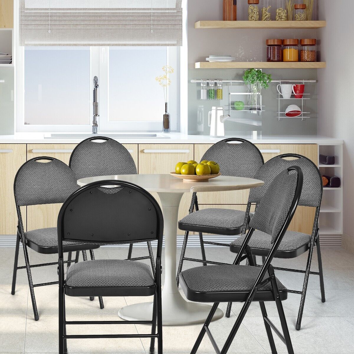 6 Pieces Folding Chairs Set with Handle Hole and Portable Backrest-Grey