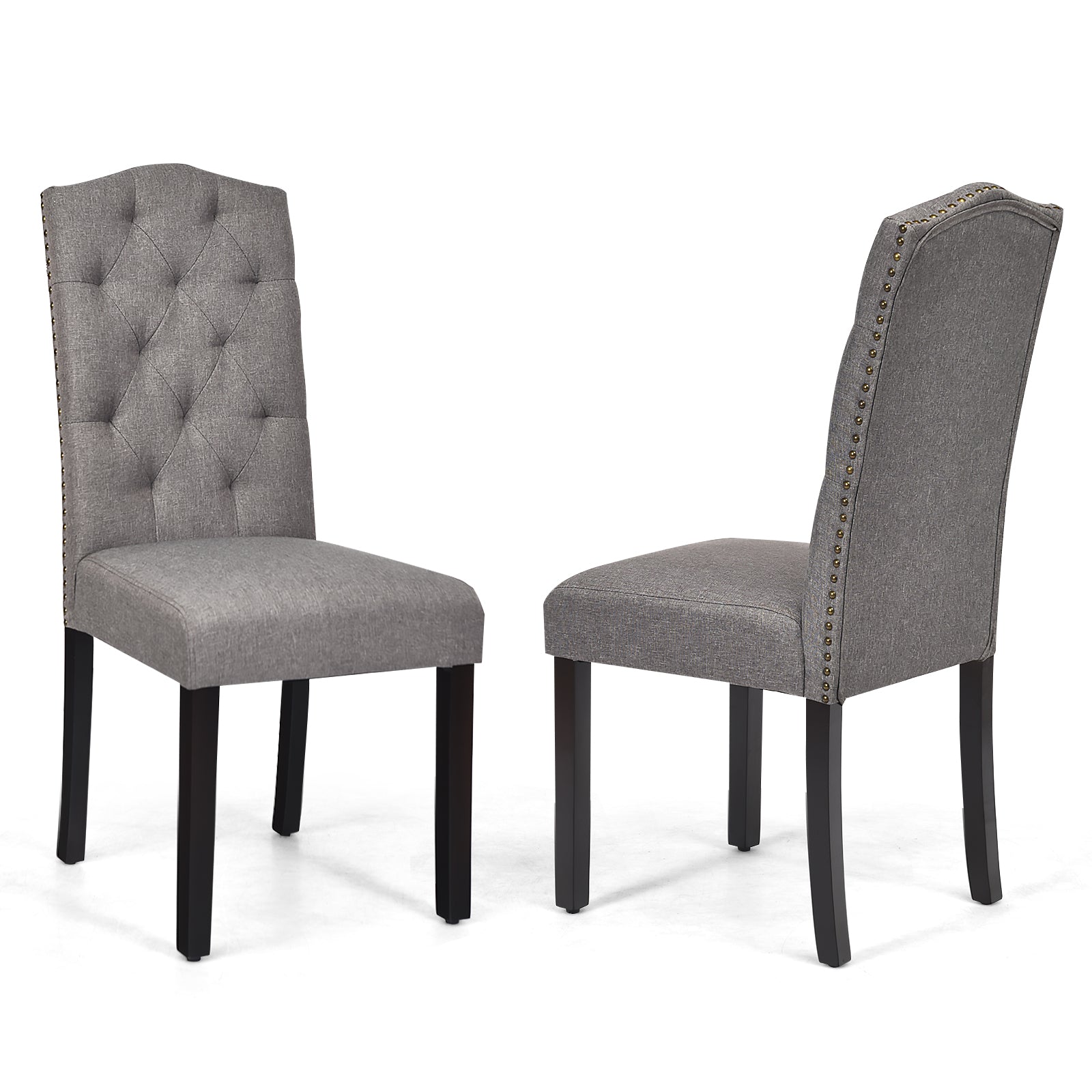 Set of 2 Dining Chairs with Ergonomic High Backrest-Grey