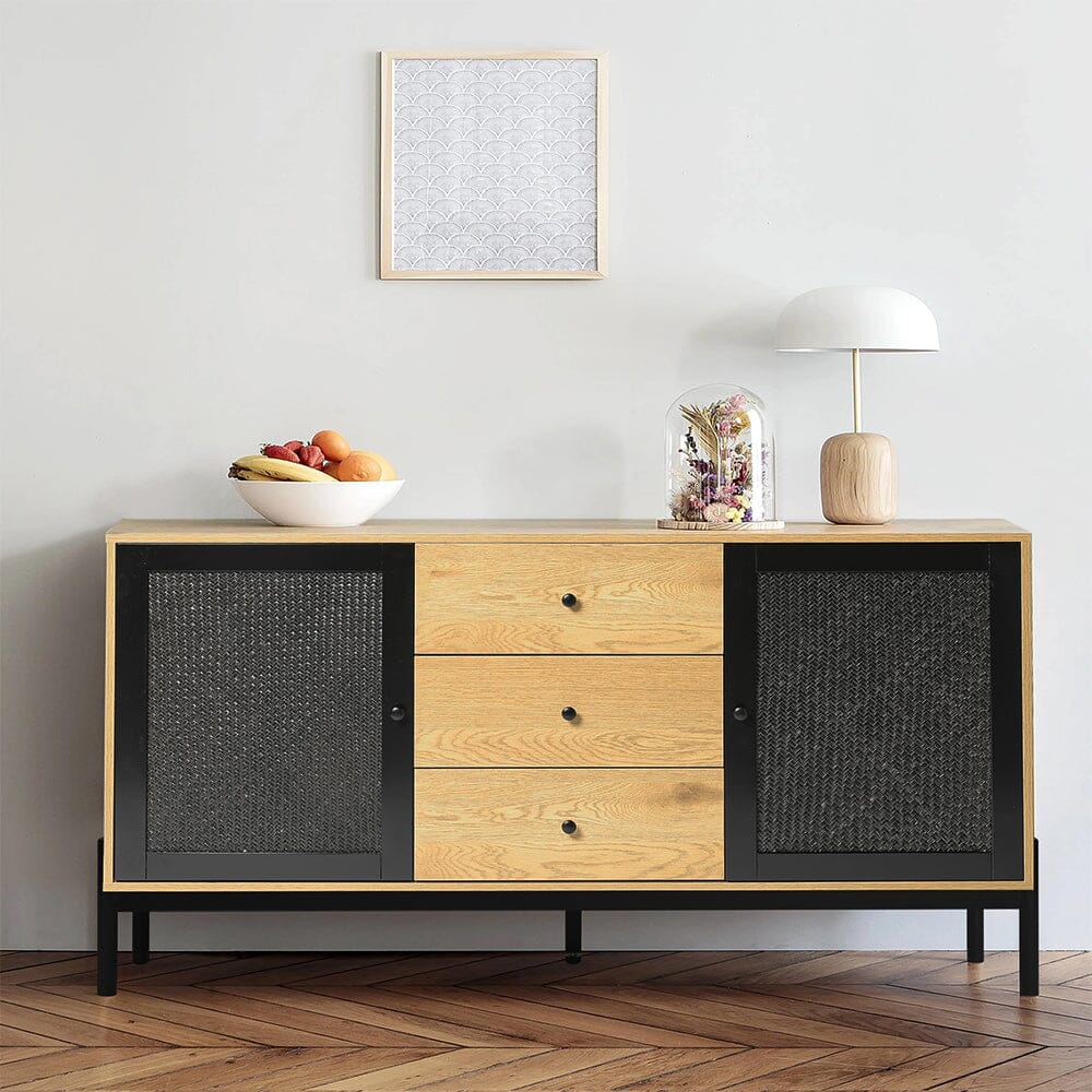 155cm W Natural Solid Large Sideboard Rattan Cabinet with Drawers