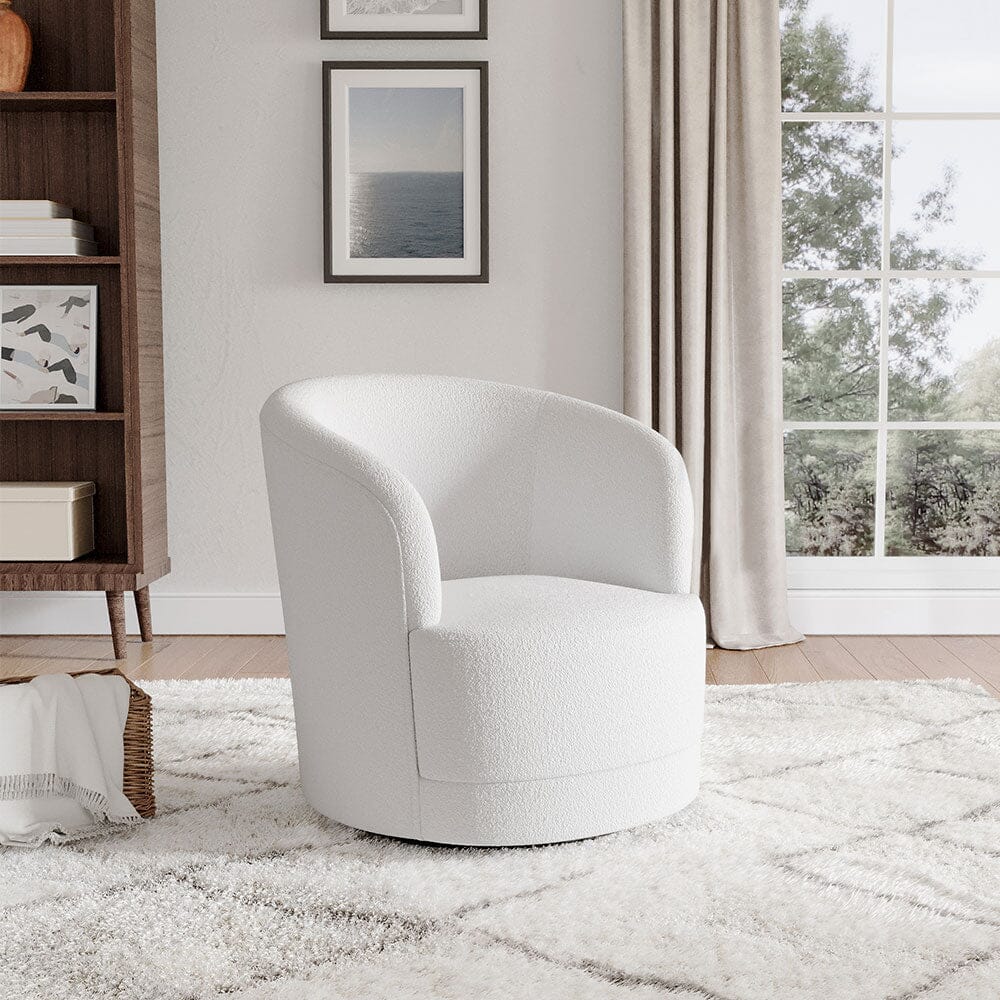 80cm Wide White Faux Fur Accent Swivel Tub Chair