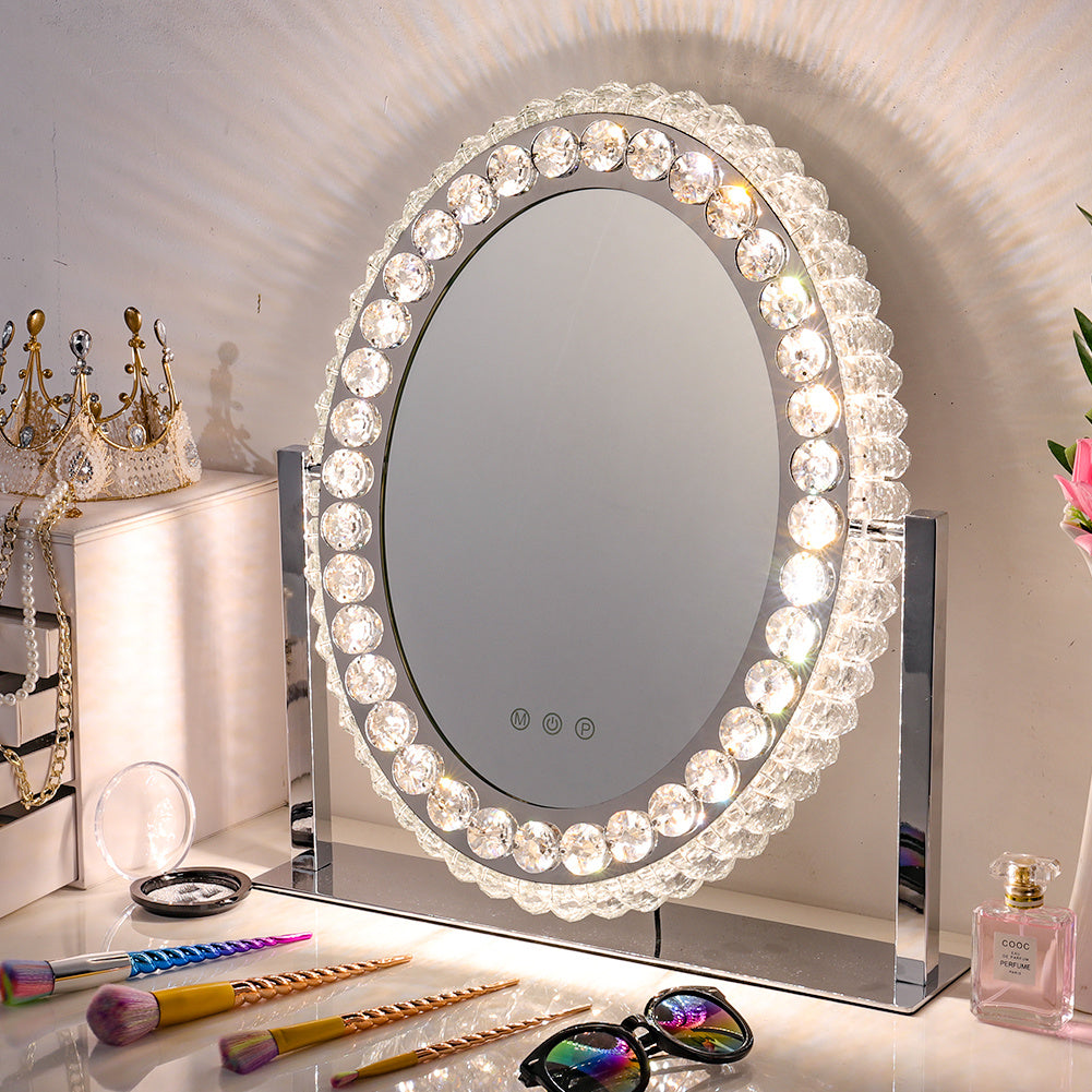 51cm H Hollywood LED Oval Makeup Mirror with Luxury Crystal