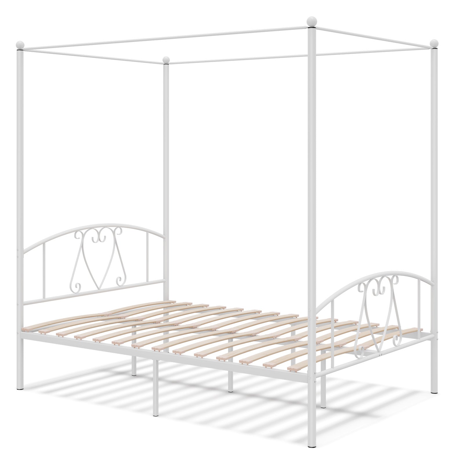 Double Size Metal Canopy Bed Frame-White