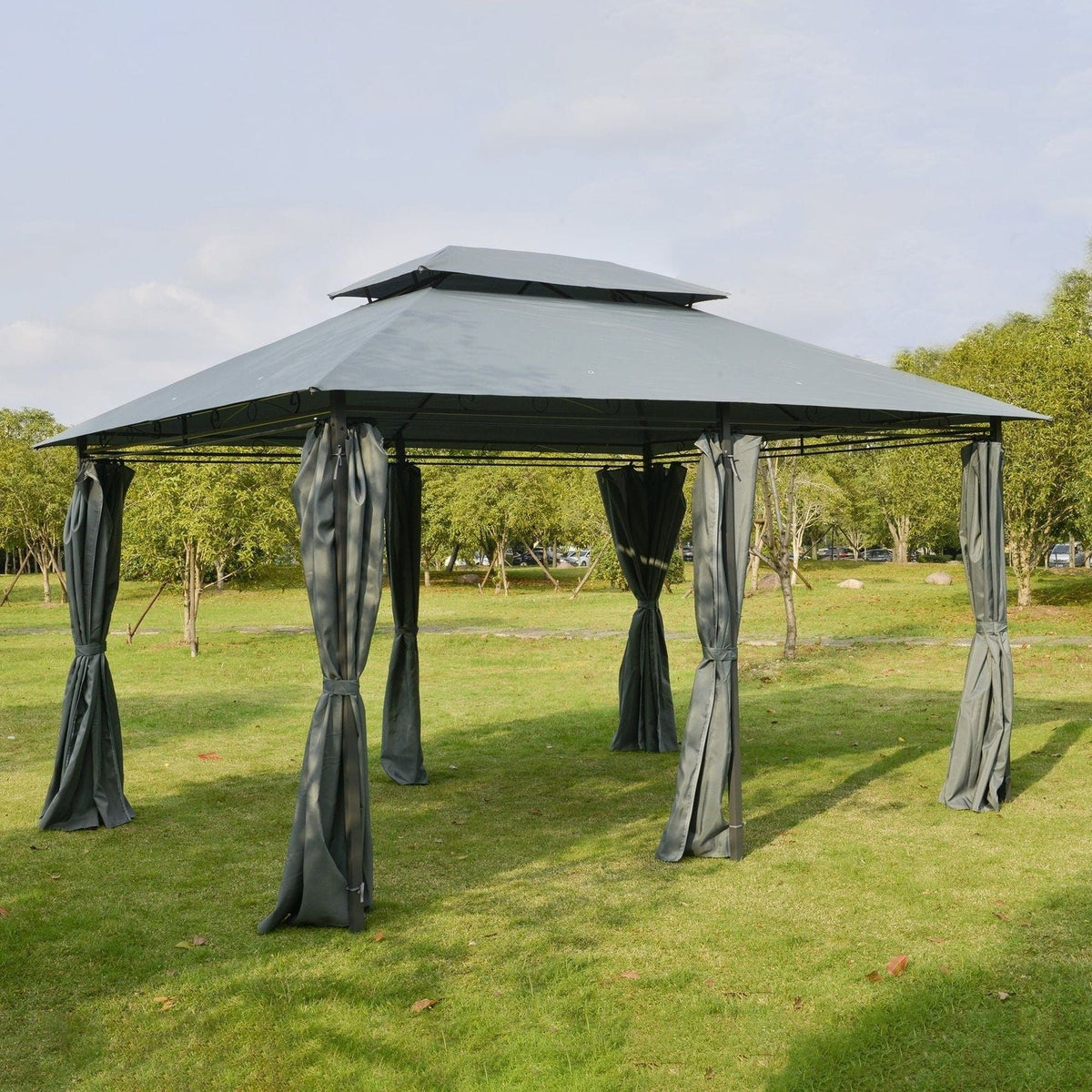 13 x 10 ft (4 x 3 m) Metal Gazebo with Curtain Sidewalls – Grey – Outsunny