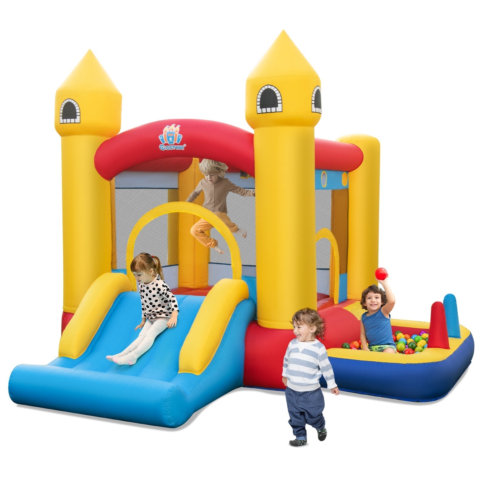 5-in-1 Jumping House with Slide and Ball Pit and Basketball Hoop