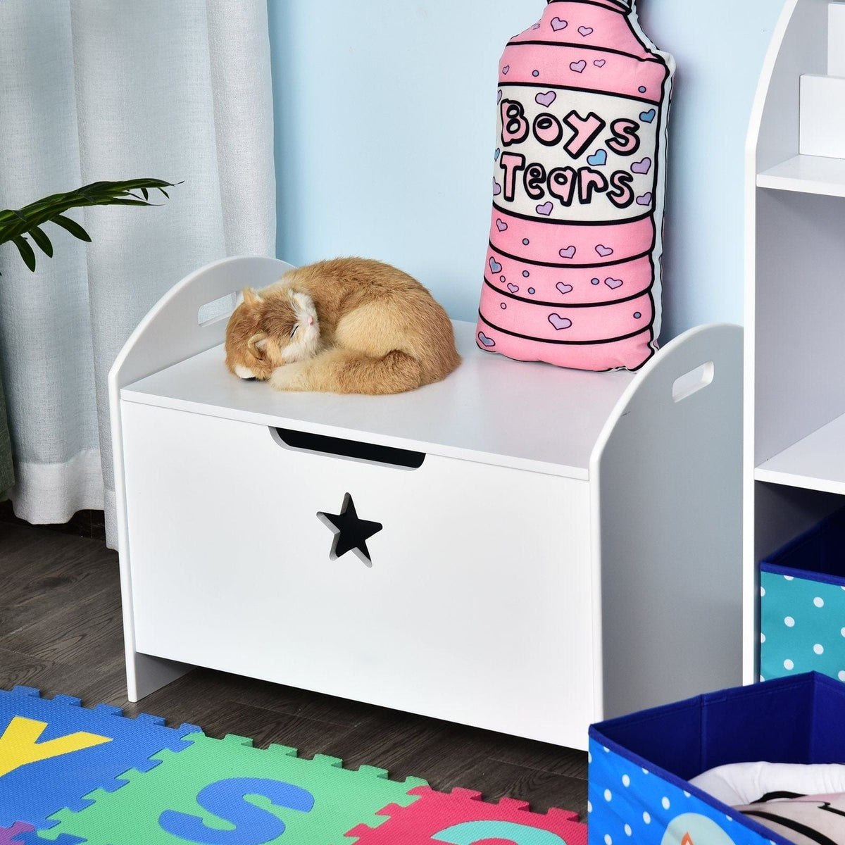 Arctic White Safe-Lid Toy Storage Chest for Kids