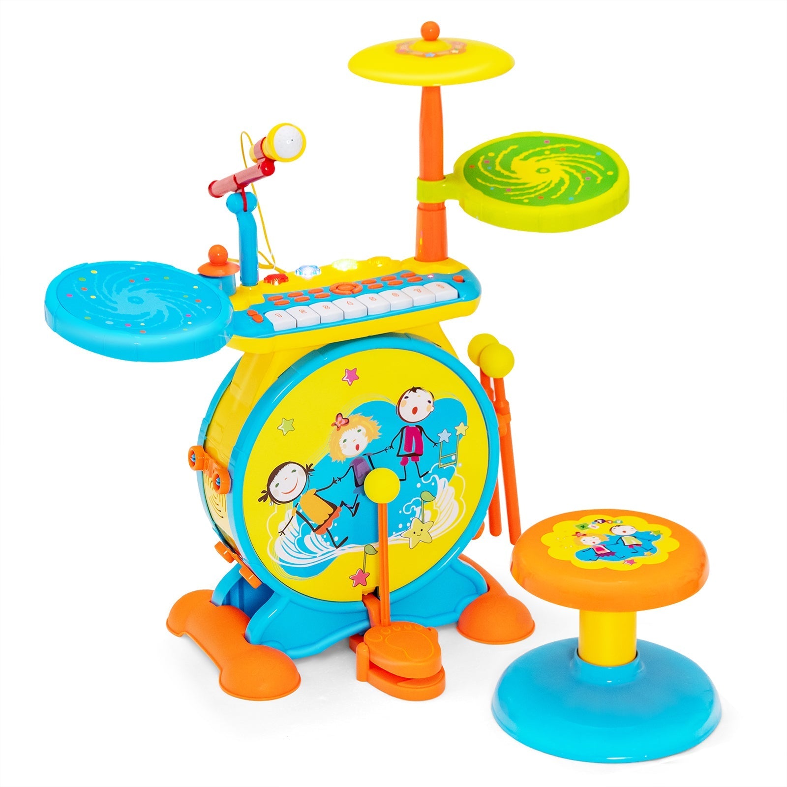 3-in-1 Kids Drum Set with 8 Keys Keyboard and LED Lights-Blue