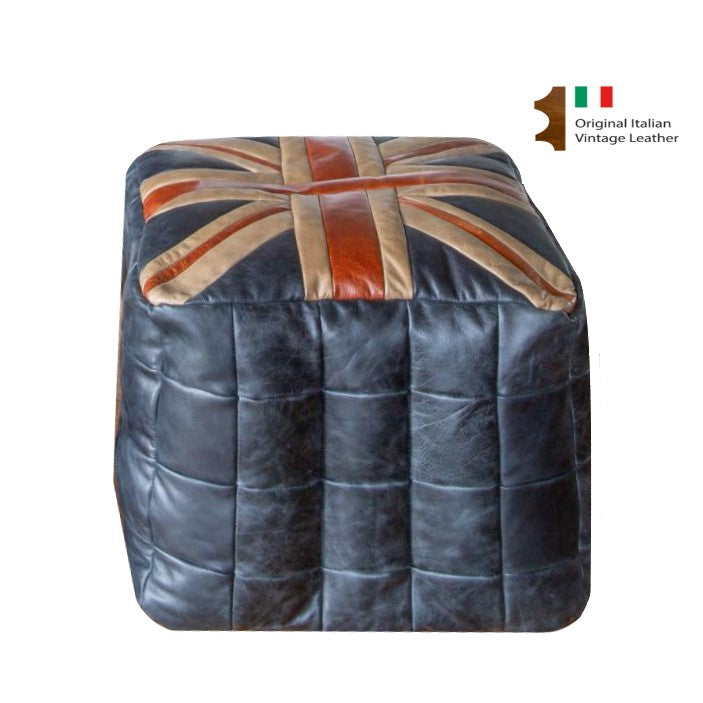 Union Jack Vintage Leather Cube Bean Bag – Large