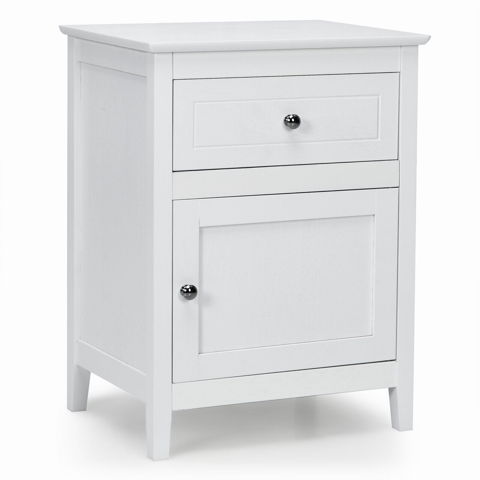 2-Tier Modern Badroom Nightstand with Drawer-White