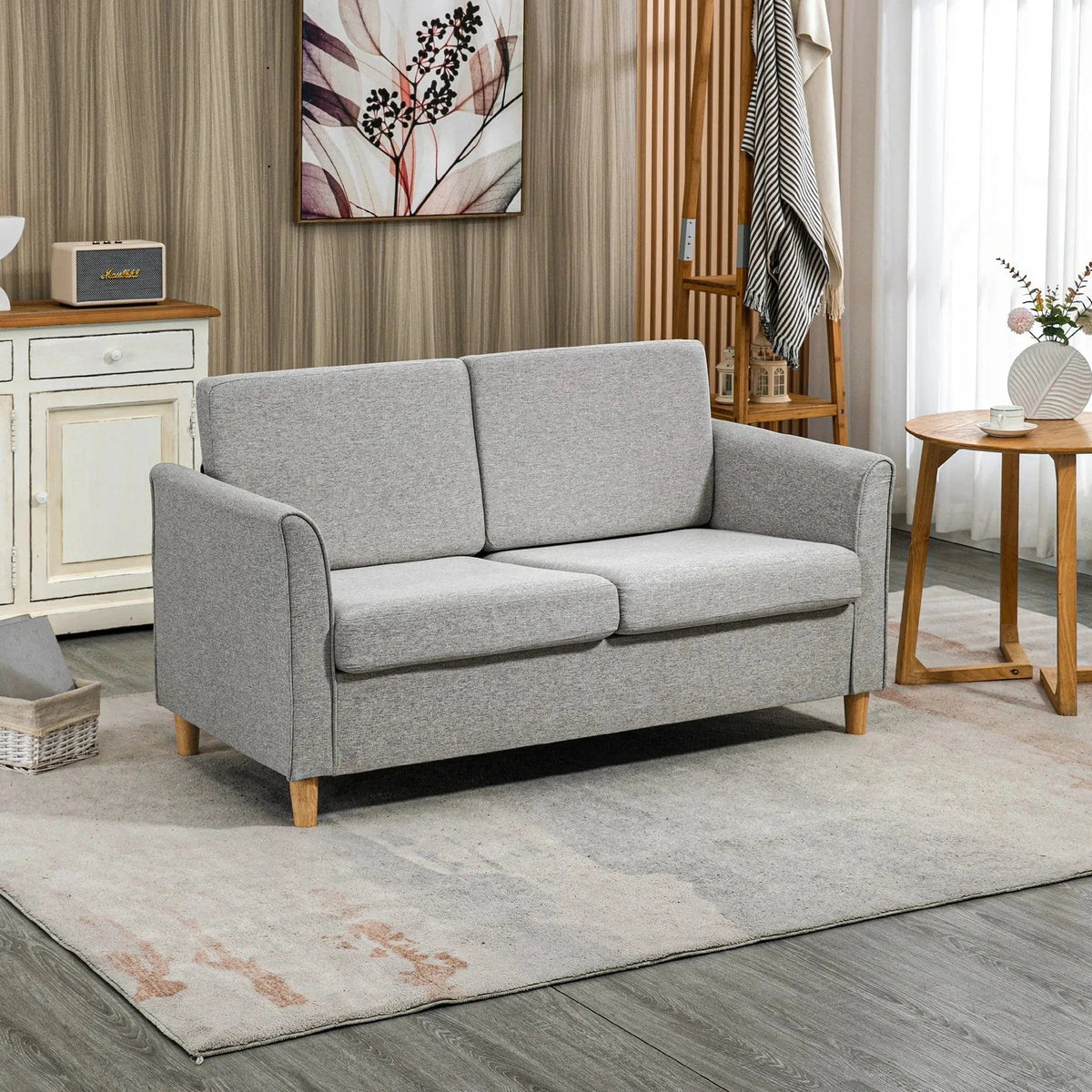 Light Grey Contemporary Compact Sofa with Sleek Wood Legs