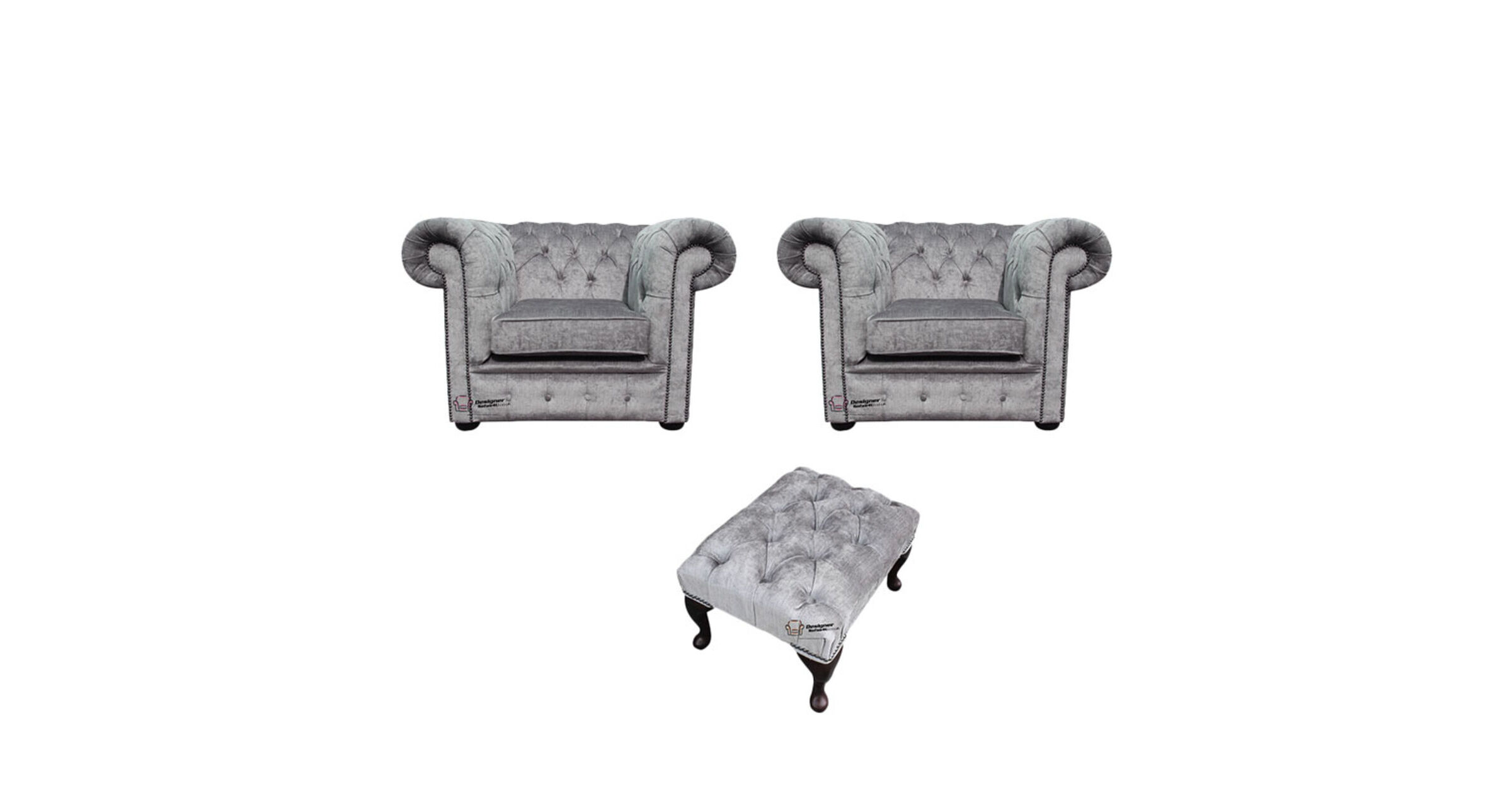 Chesterfield 2 x Club chairs + Footstool Perla Illusions Velvet Sofa Suite Offer