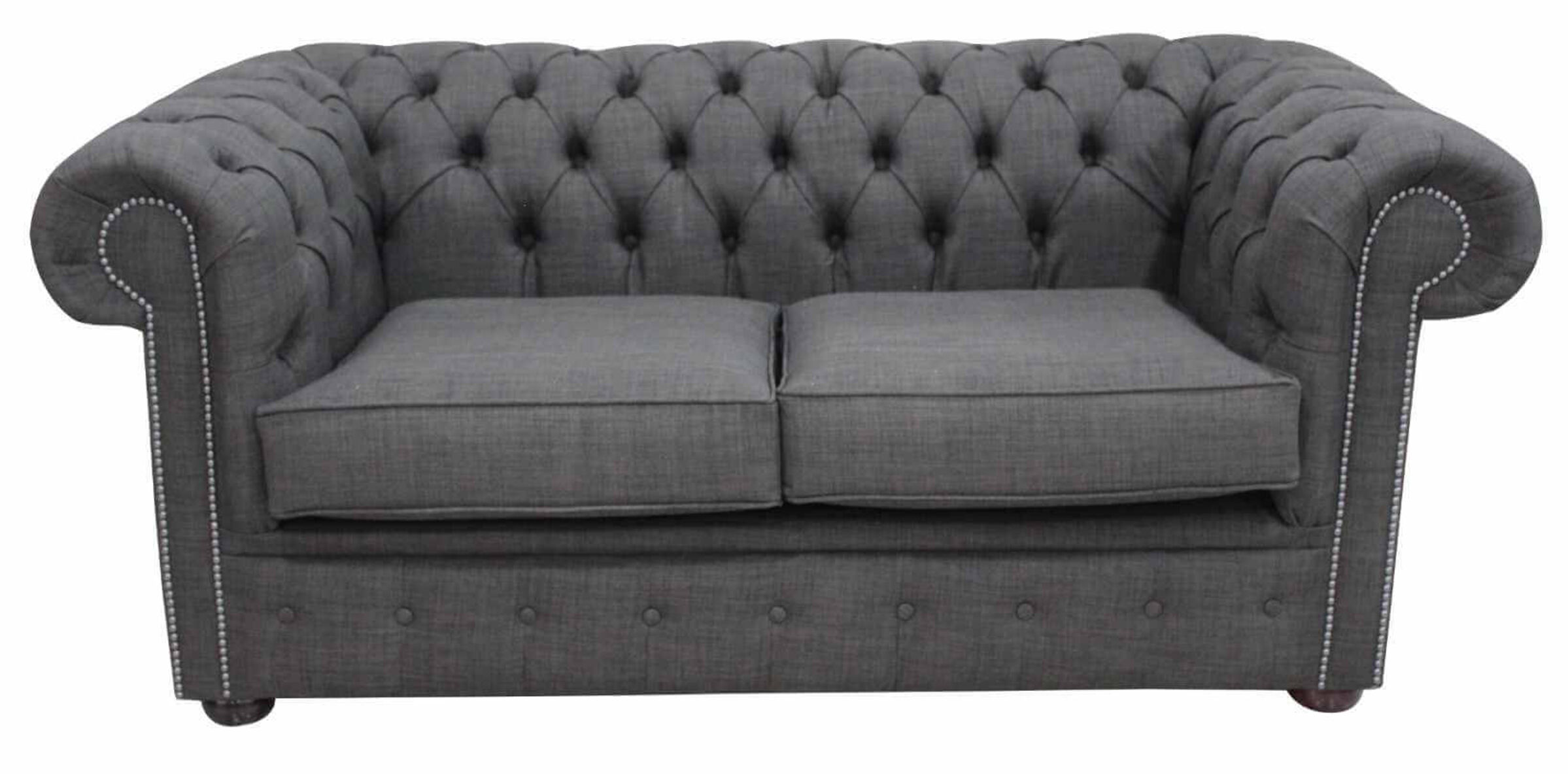 Chesterfield 2 Seater Sofa Settee Grey Real Linen Fabric