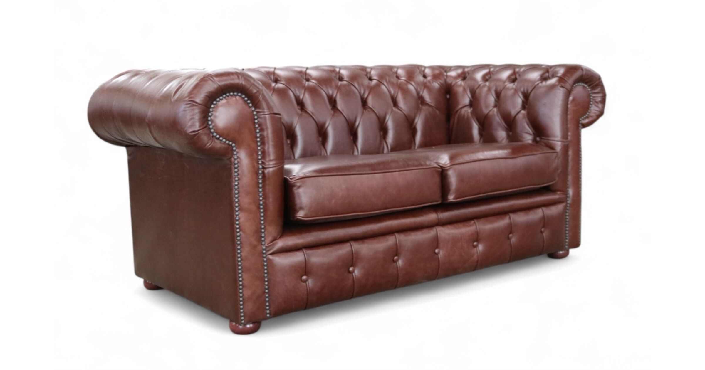 Chesterfield 2 Seater Settee Old English Red Brown Leather Sofa