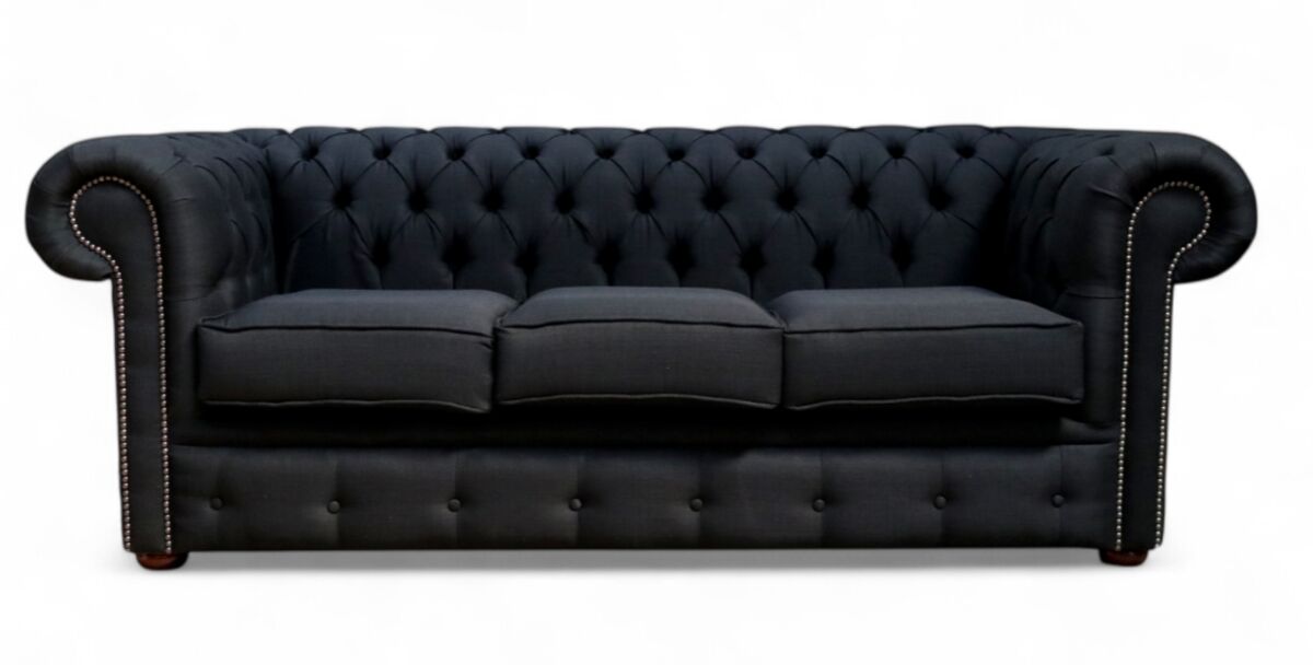 Chesterfield 3 Seater Charles Ebony Black Fabric Sofa Offer