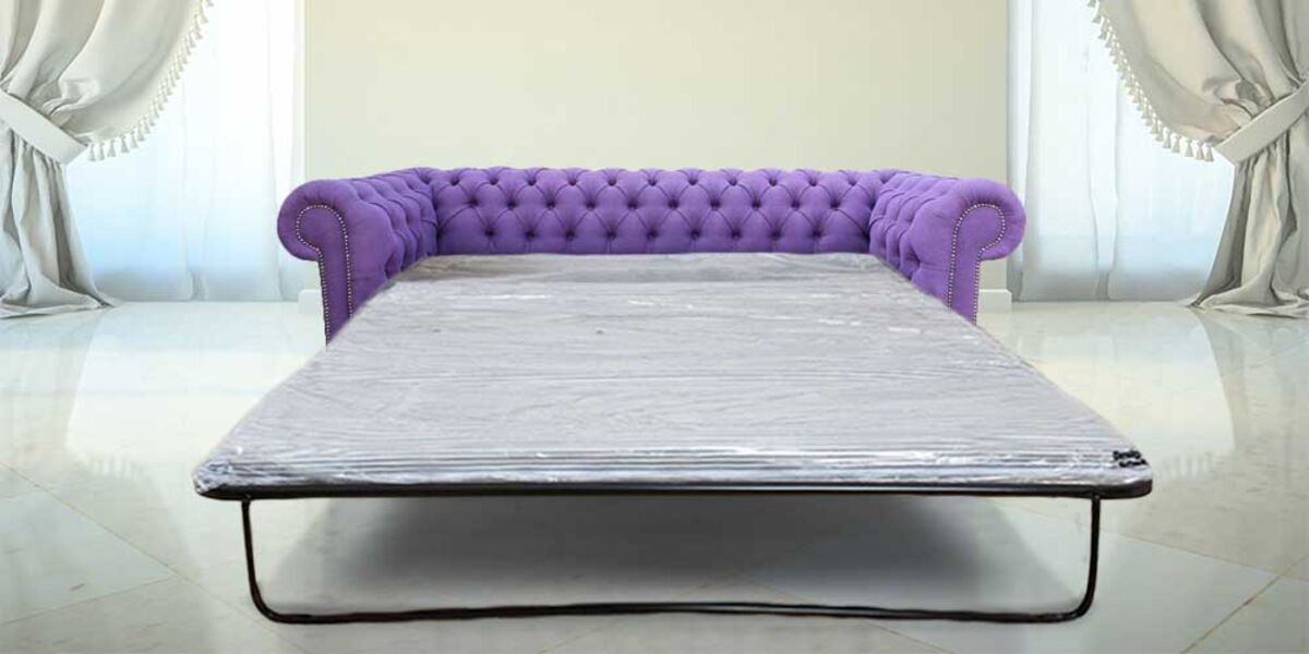 Chesterfield 3 Seater Settee Verity Plain Purple Fabric SofaBed Offer