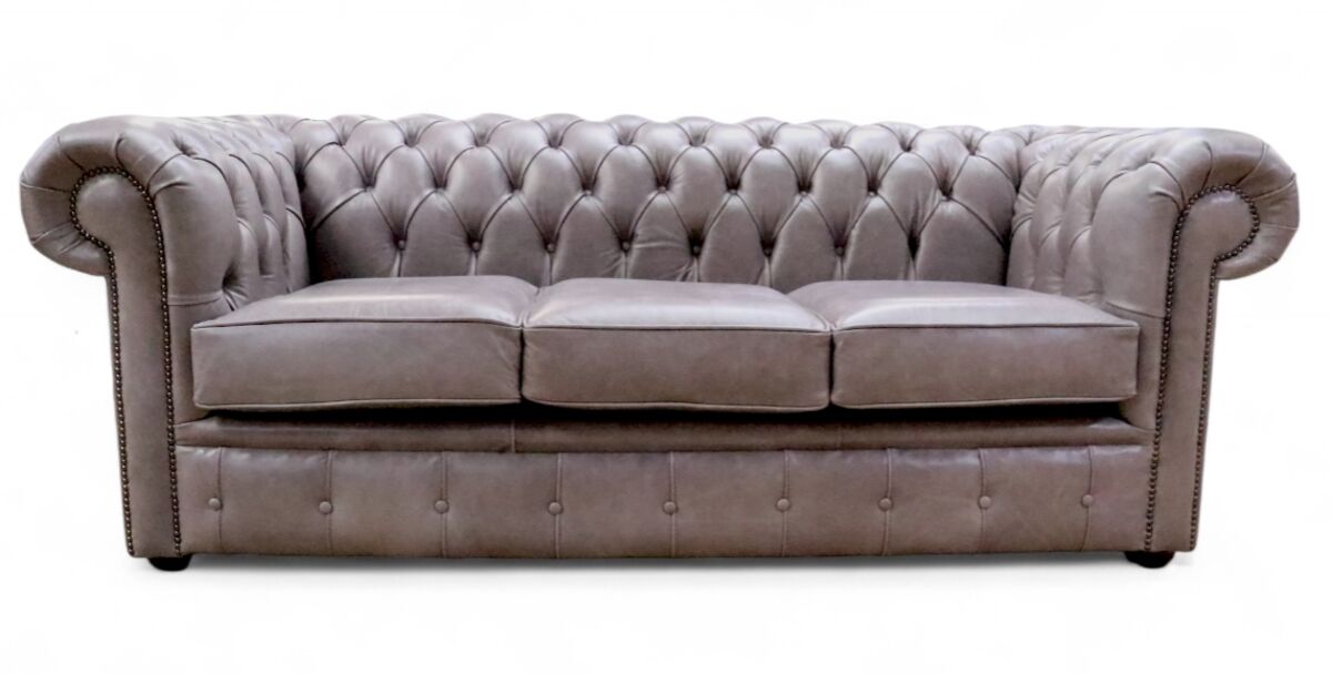 Chesterfield 3 Seater Sofa Old English Lead Grey Leather