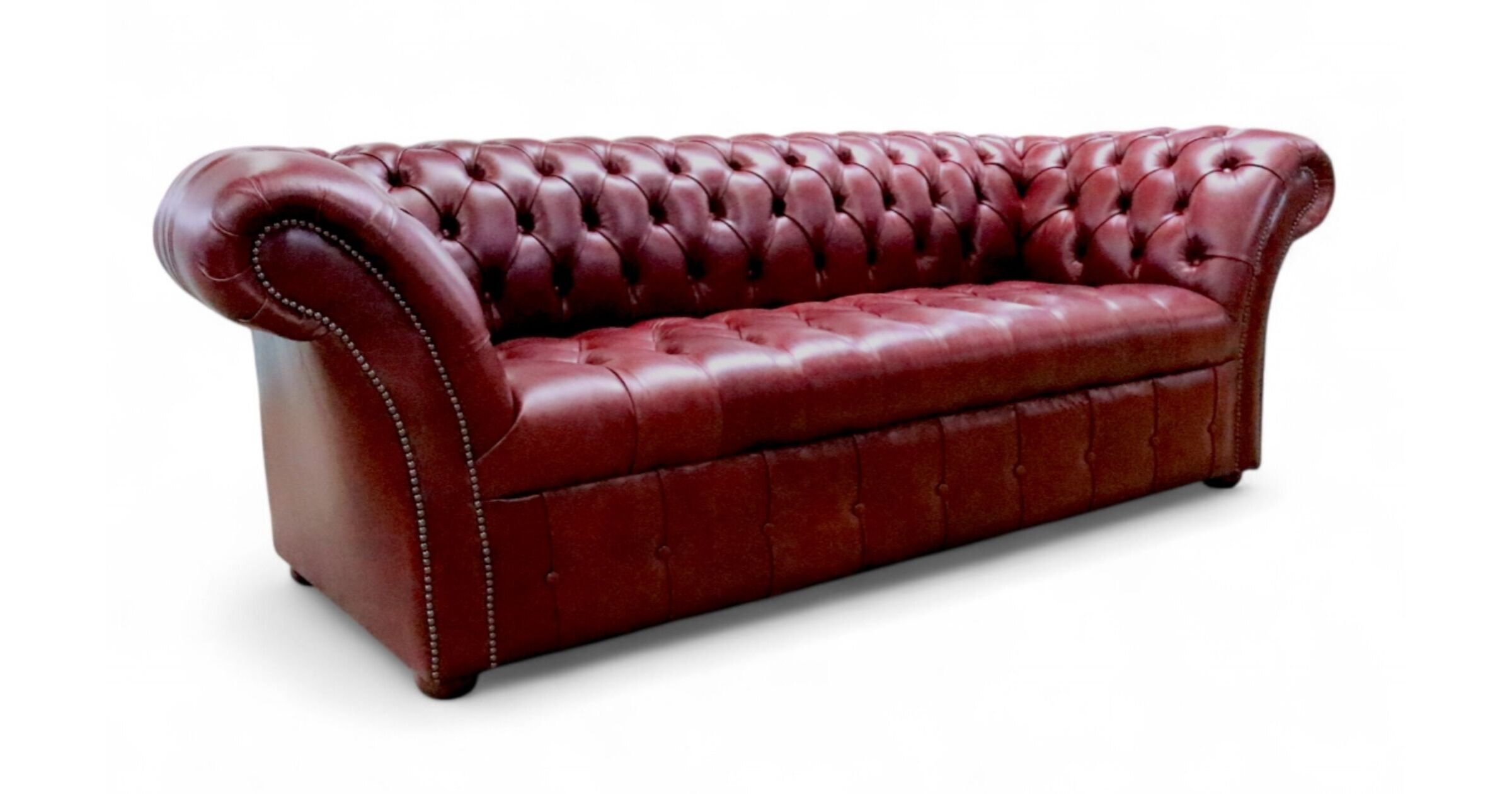 Chesterfield Balmoral 3 Seater Buttoned Seat Sofa Settee Old English Chestnut Leather