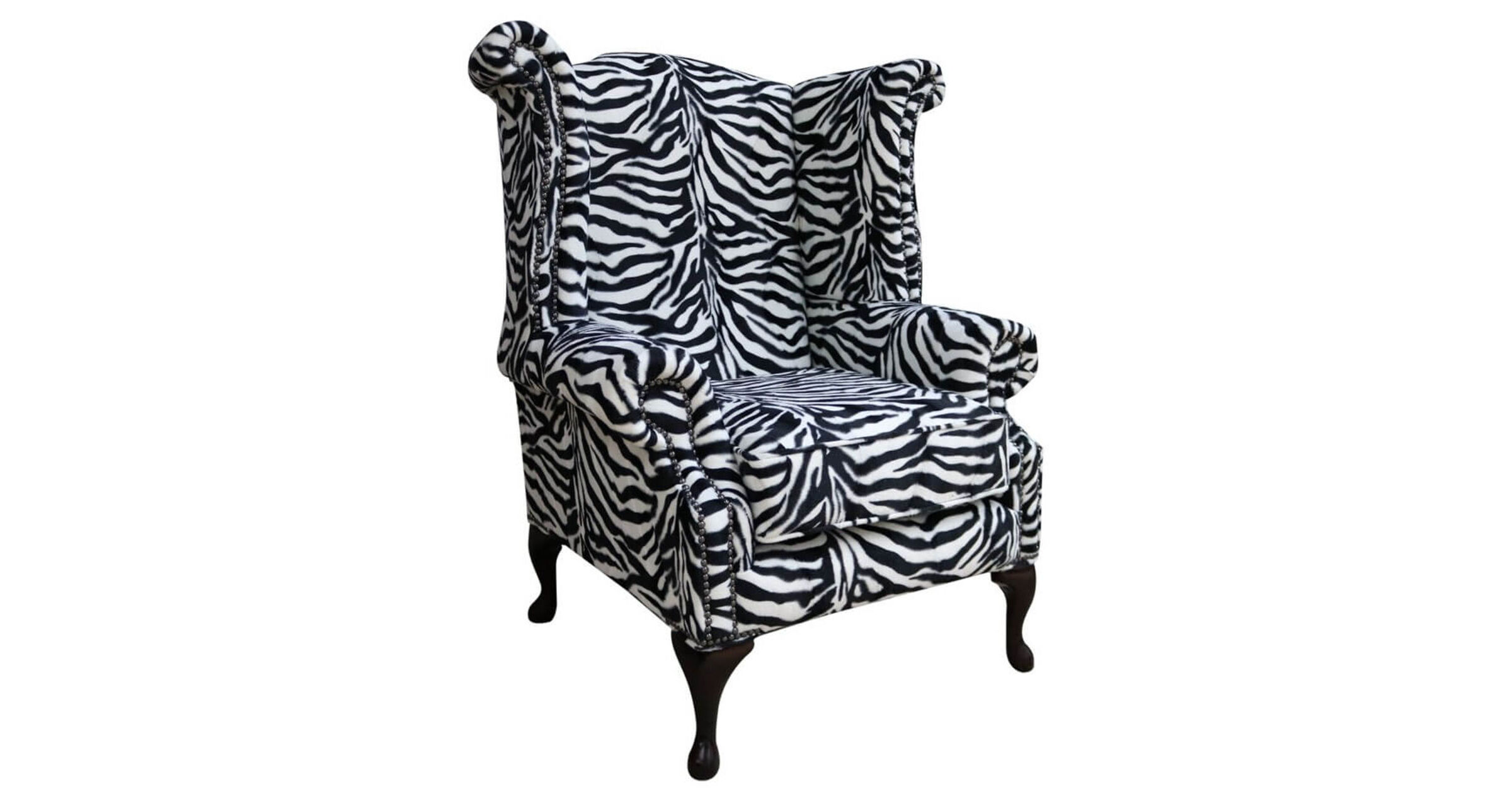 Chesterfield Saxon Queen Anne High Back Wing Chair Zebra Animal Print