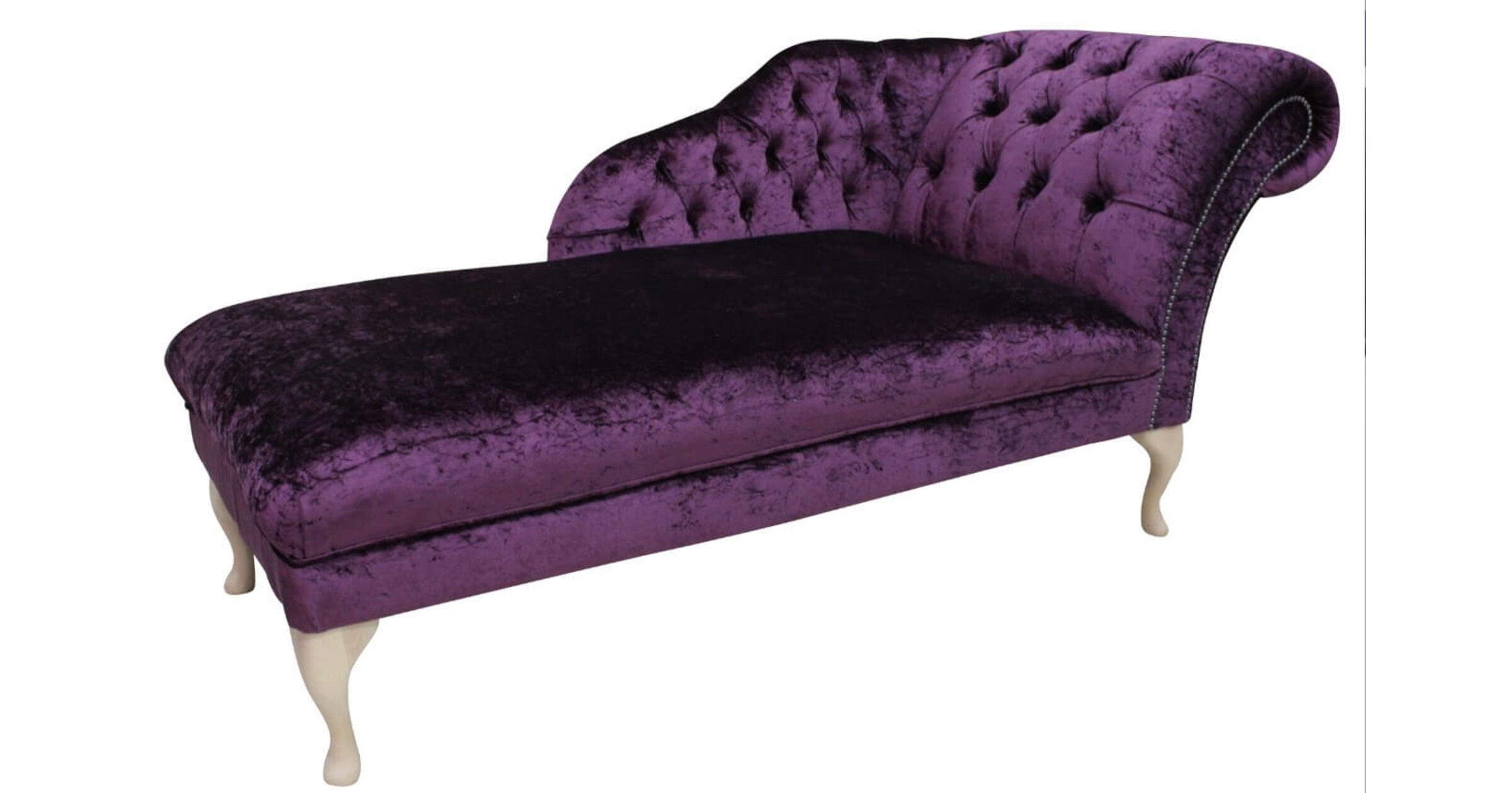 Chesterfield Velvet Chaise Lounge Day Bed Modena Aubergine Purple