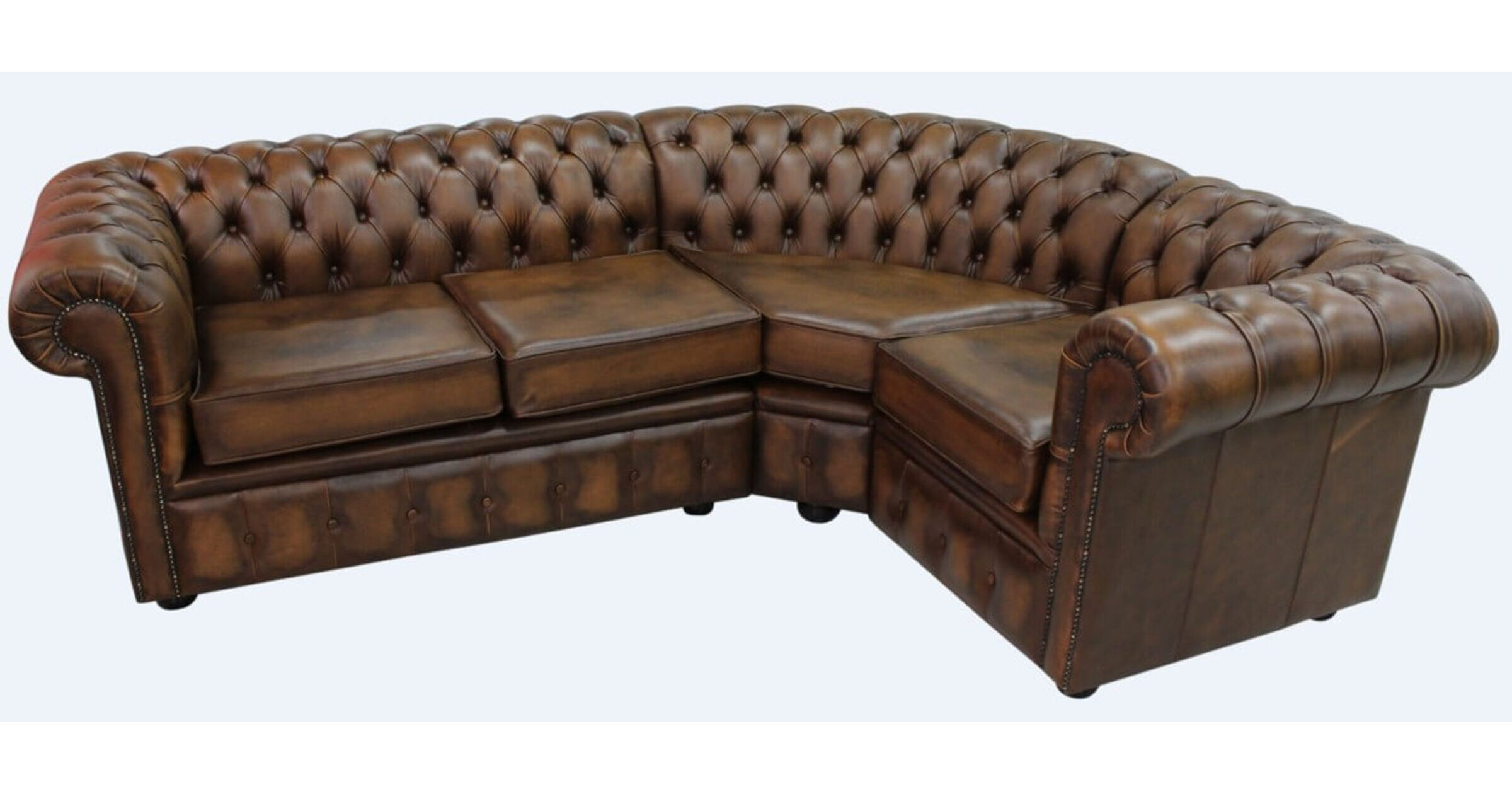 Chesterfield Corner Sofa 2 Seater + Corner + 1 Seater Antique Tan Leather