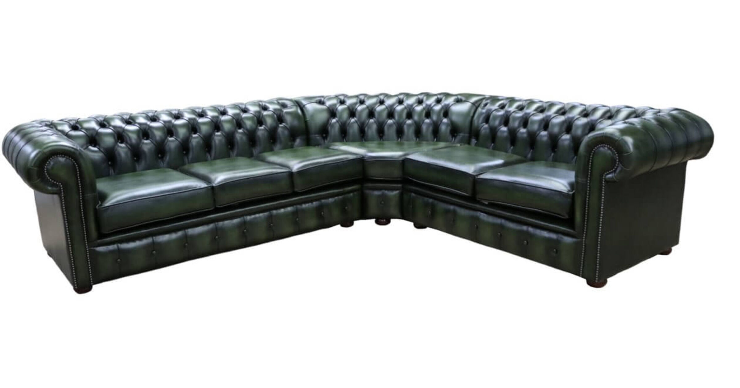 Chesterfield 3+2 Corner Sofa Unit Antique Green Real Leather