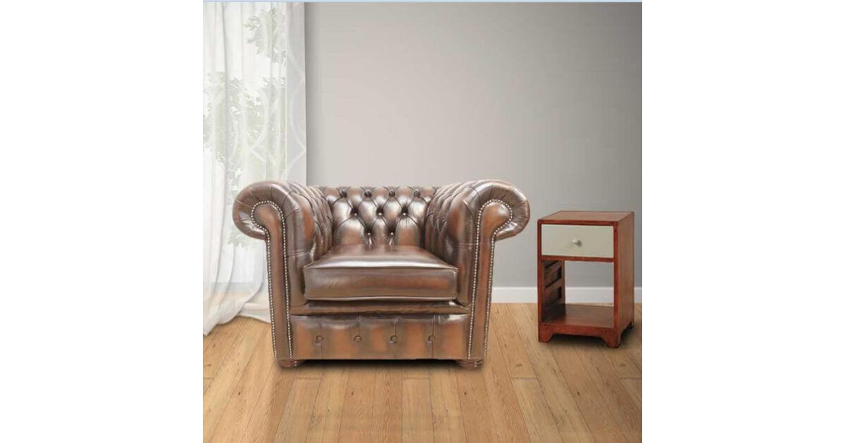 Bexley Club Chair Antique Leather Chesterfield Brown