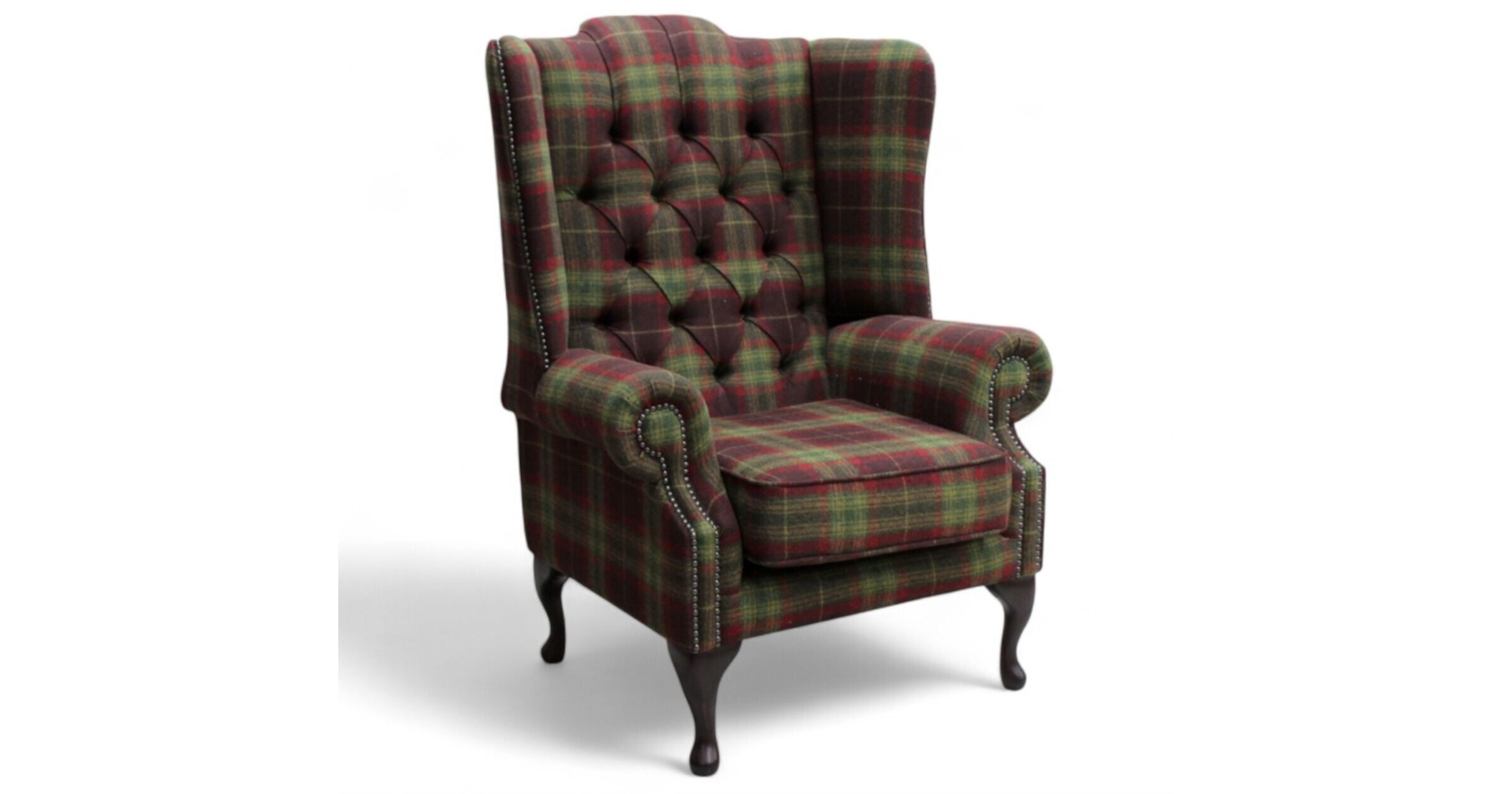 Chesterfield Mallory Wool Wing Chair Fireside High Back Armchair Threshfield Tourmaline Check Tweed