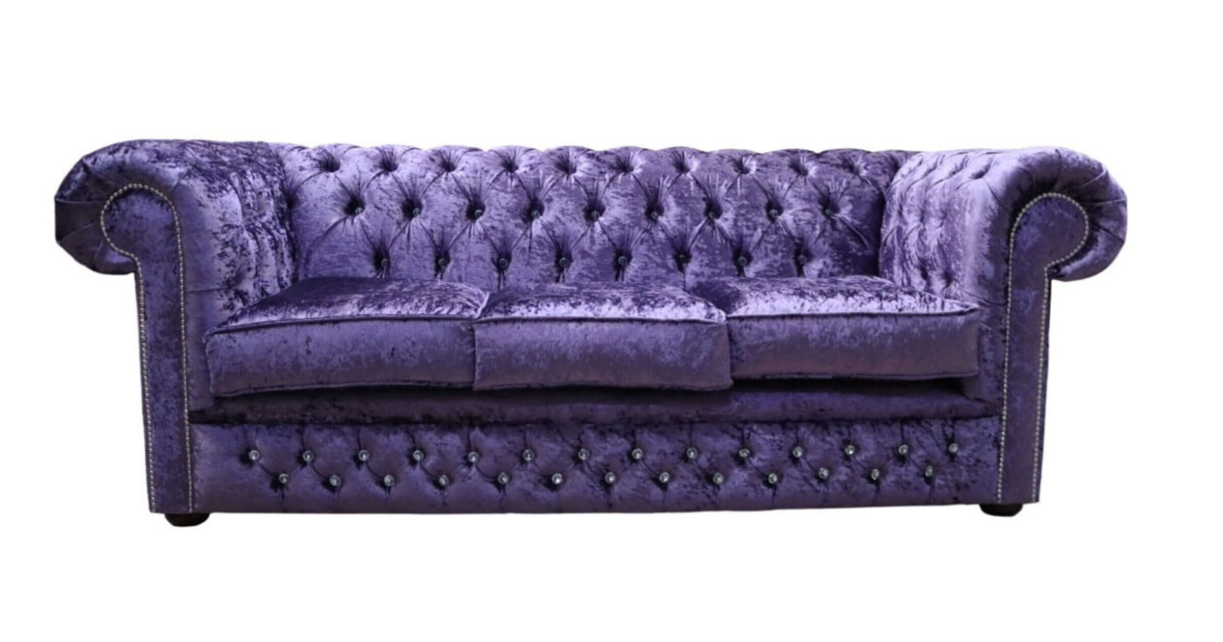 Chesterfield Crystal Diamond 3 Seater Shimmer Grape Velvet Fabric Sofa