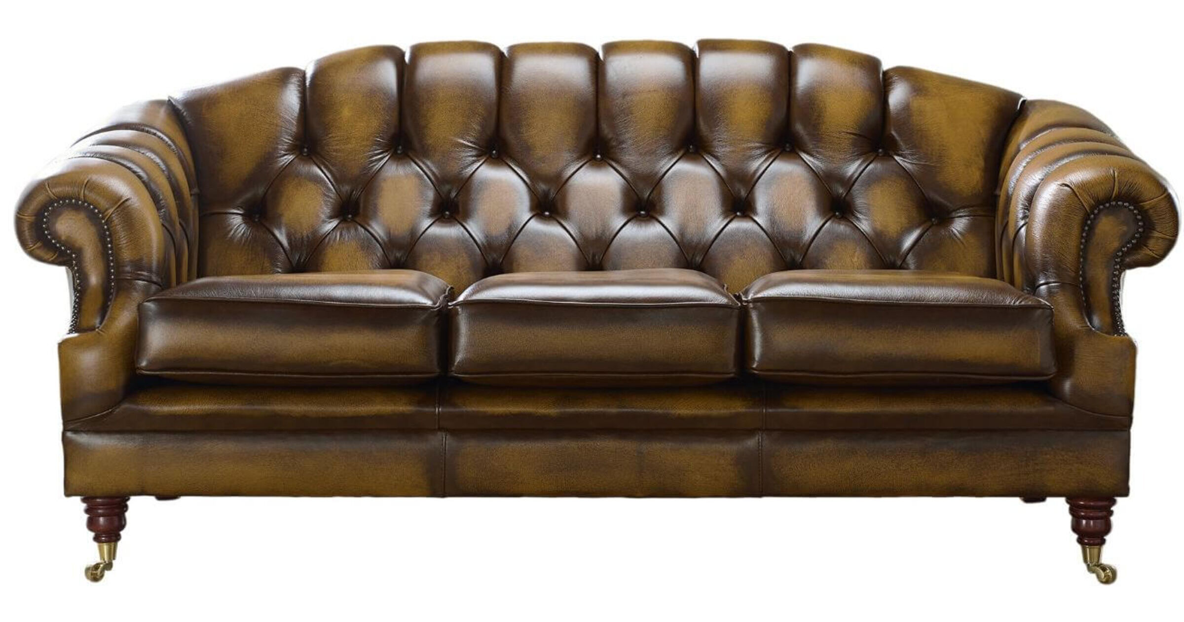 Chesterfield Victoria 3 Seater Leather Sofa Settee Antique Gold Leather